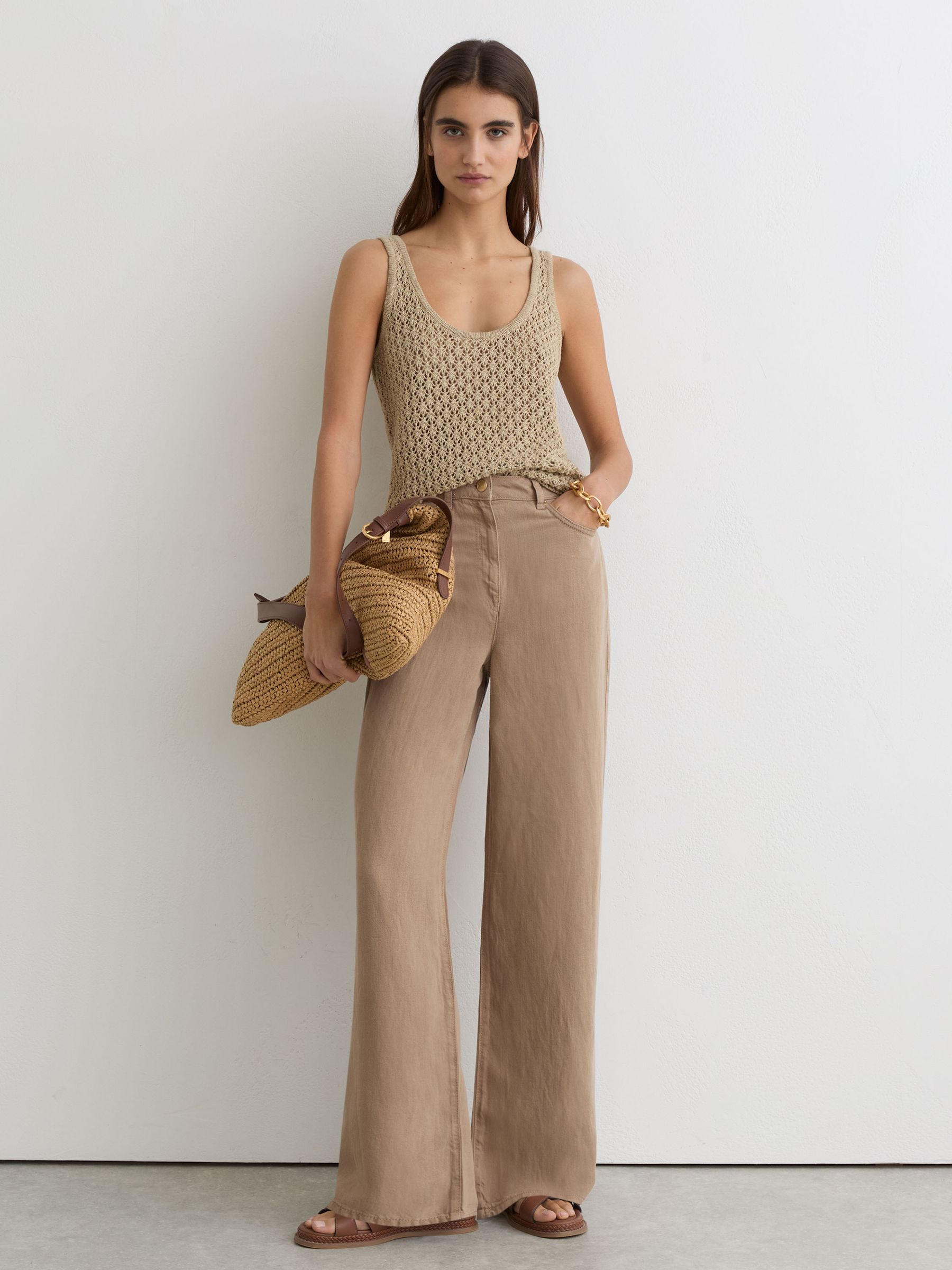 Lyocell-Linen Wide-Leg Trousers in Taupe Neutral - image 2