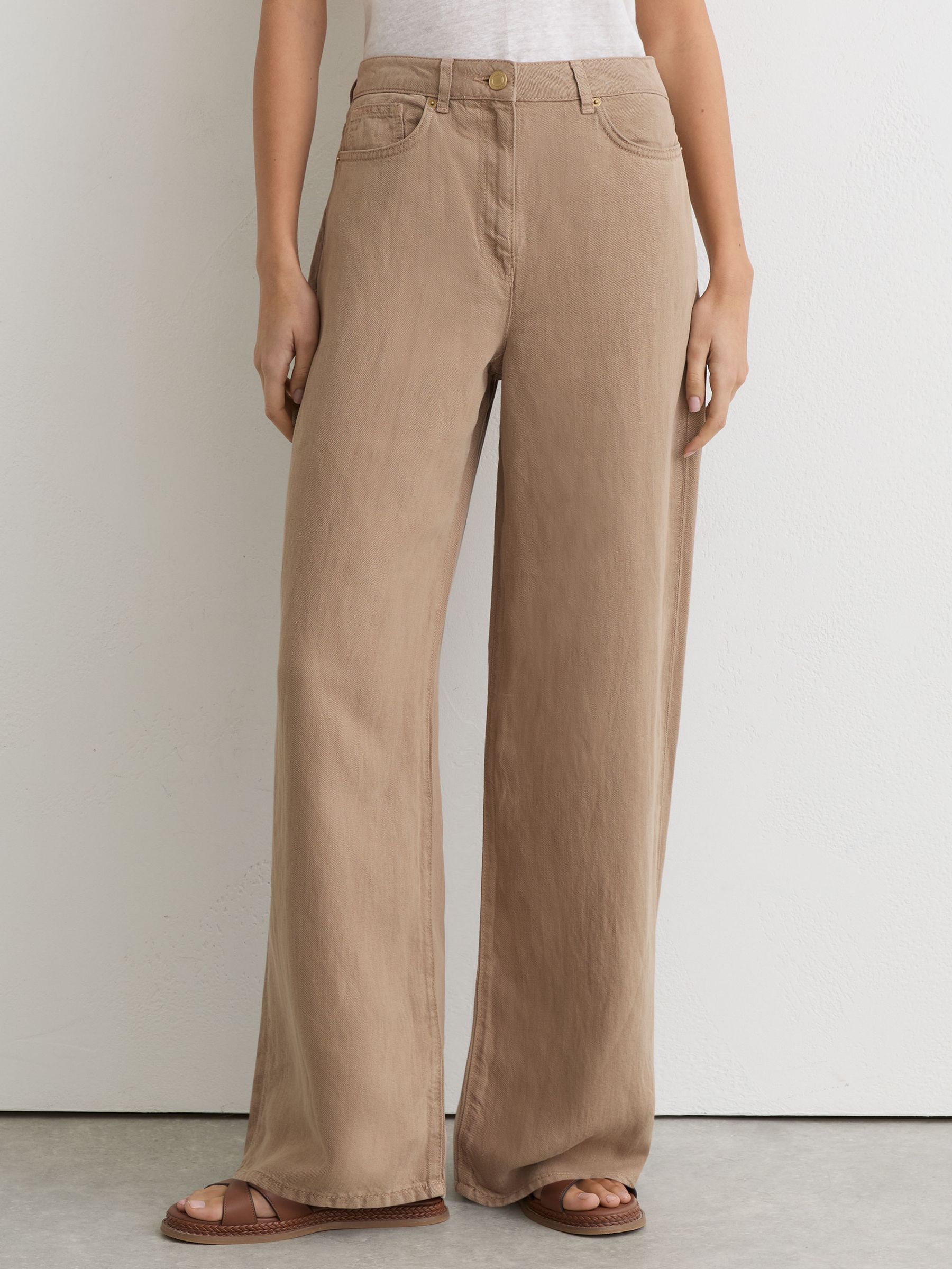 Petite Lyocell-Linen Wide-Leg Trousers in Taupe Neutral - Image 4 of 7