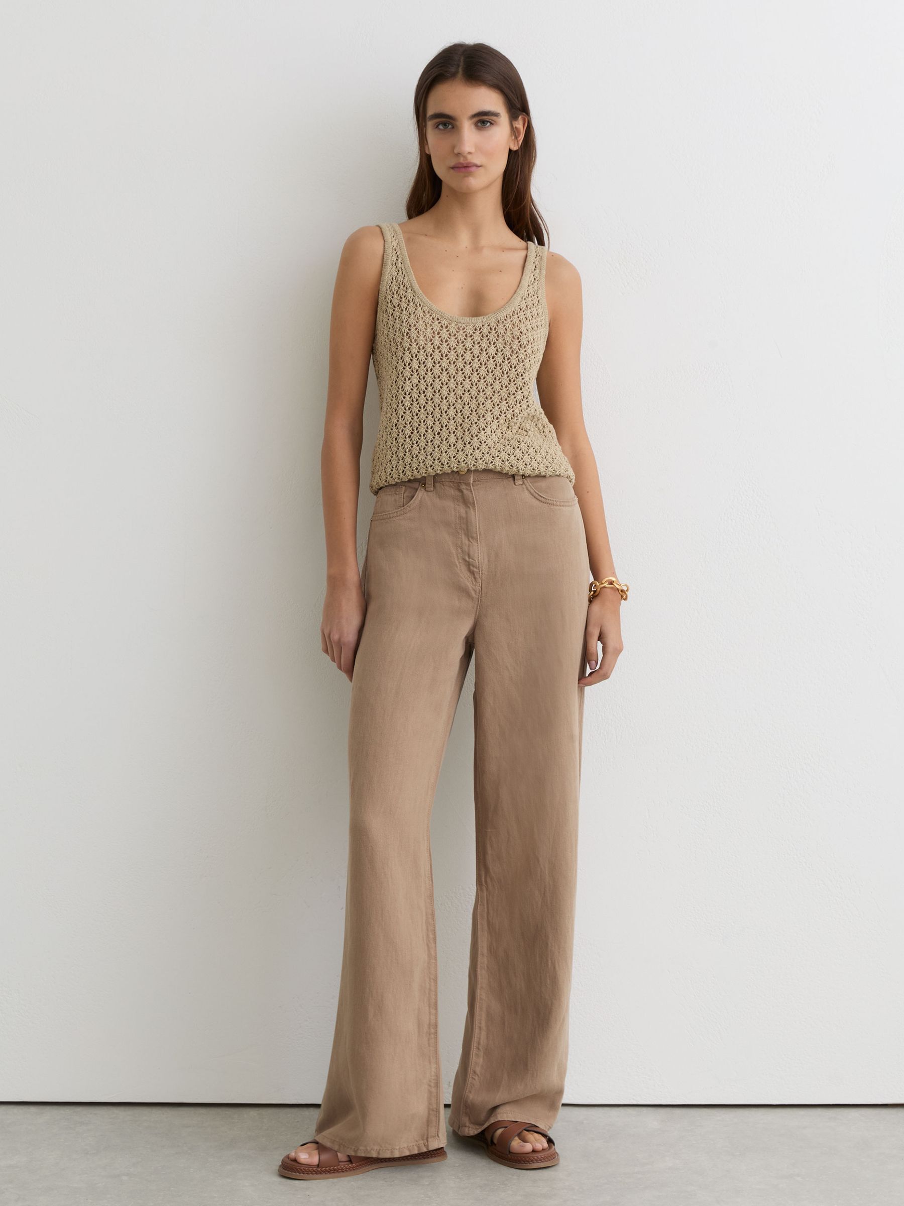 Petite Lyocell-Linen Wide-Leg Trousers in Taupe Neutral - Image 6 of 7