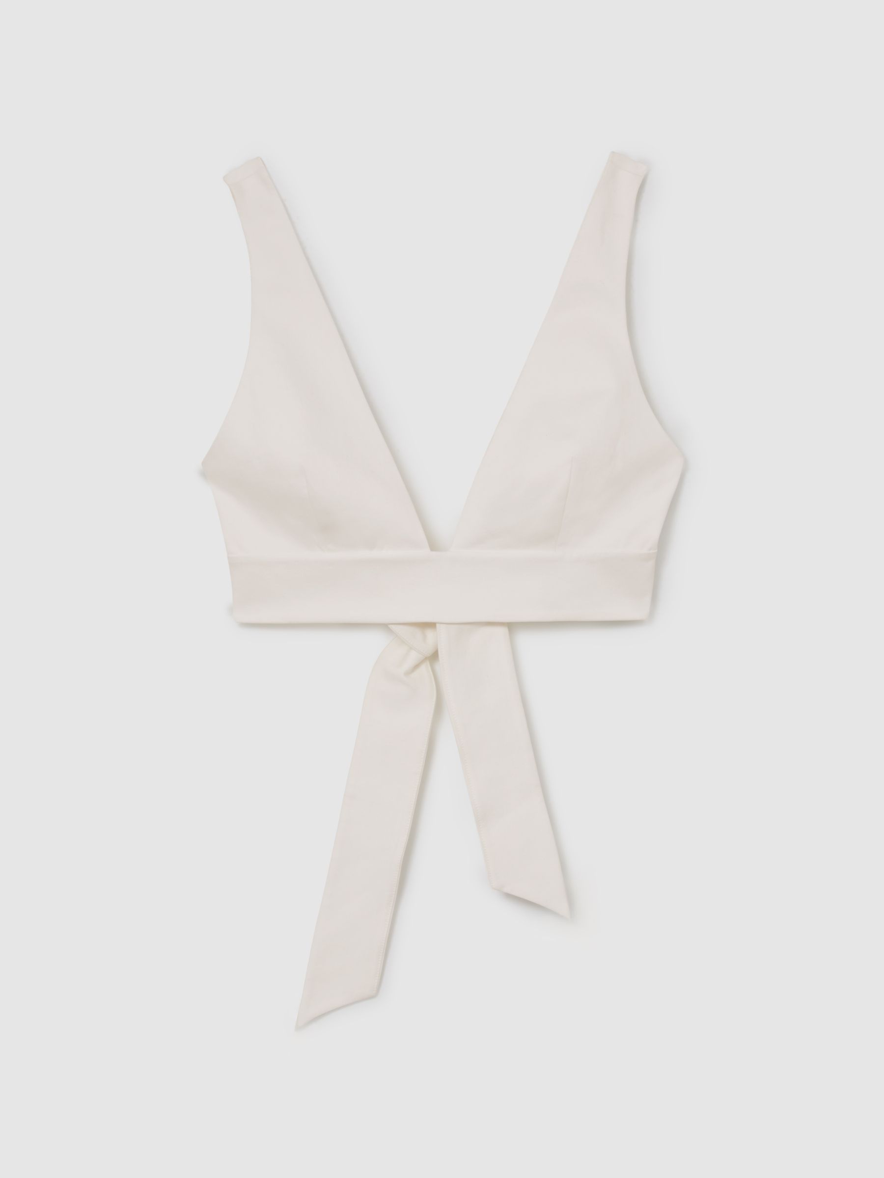 Cotton Tie-Back Plunge Cropped Top in Ivory - Image 2 of 6