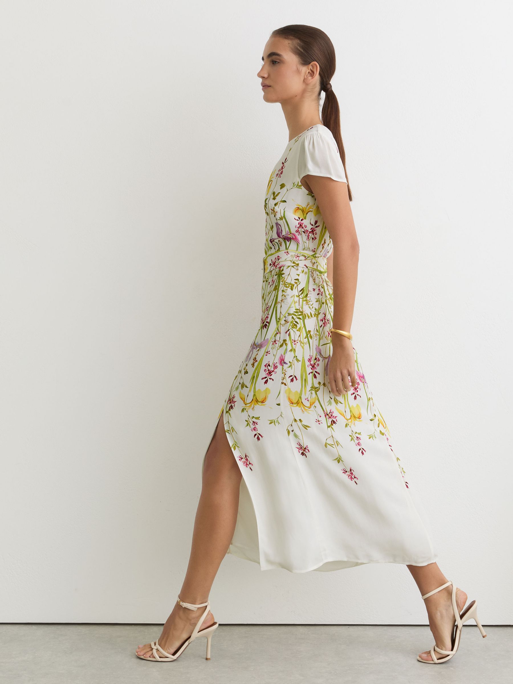 Floral-Print Belted Midi Dress in Cream/Yellow - image 2