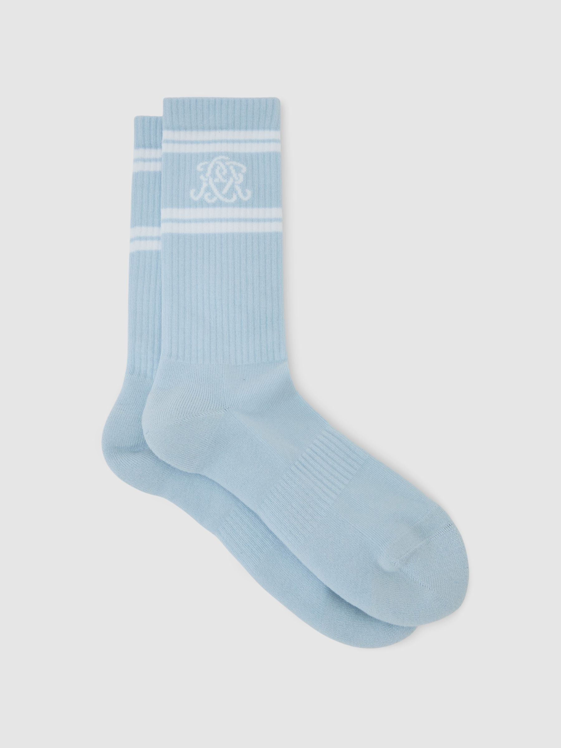 Monogram Cotton-Blend Ribbed Socks in Powder Blue / White - Image 1 of 3