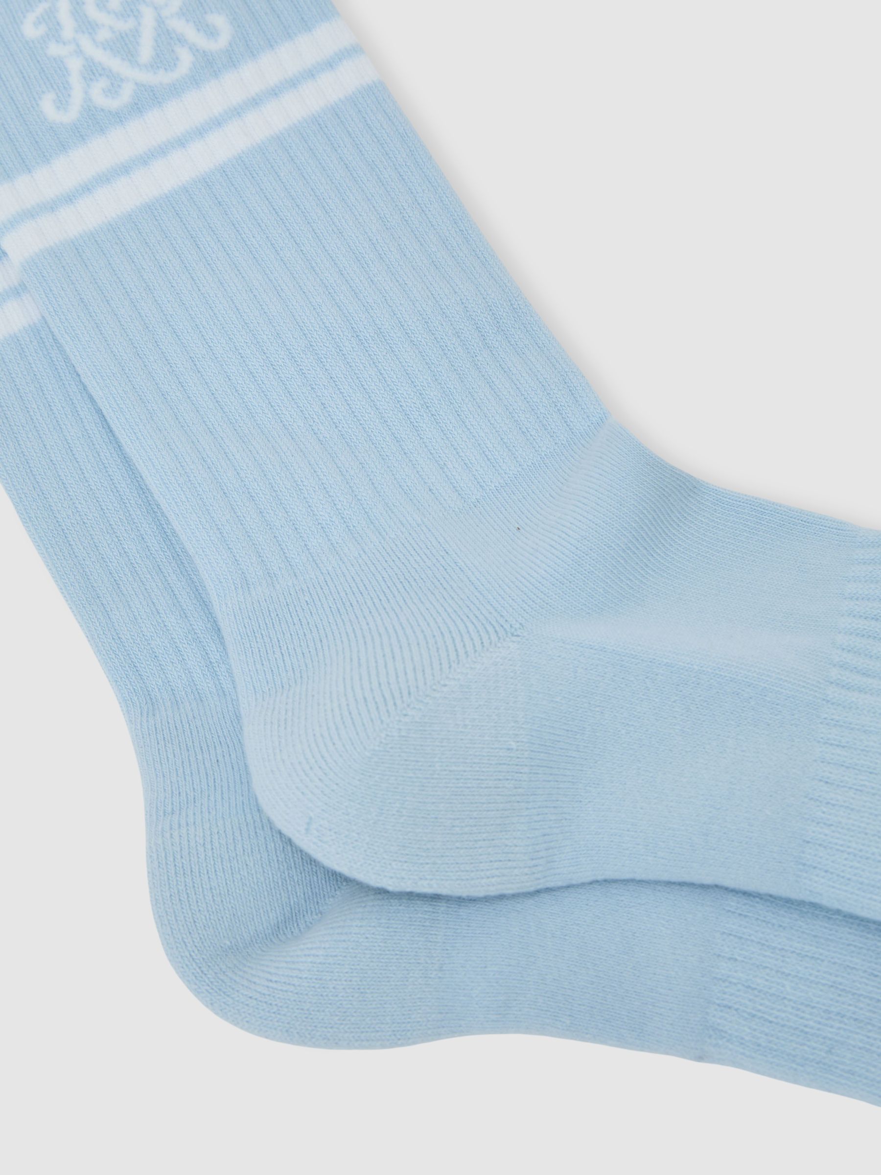 Monogram Cotton-Blend Ribbed Socks in Powder Blue / White - Image 2 of 3