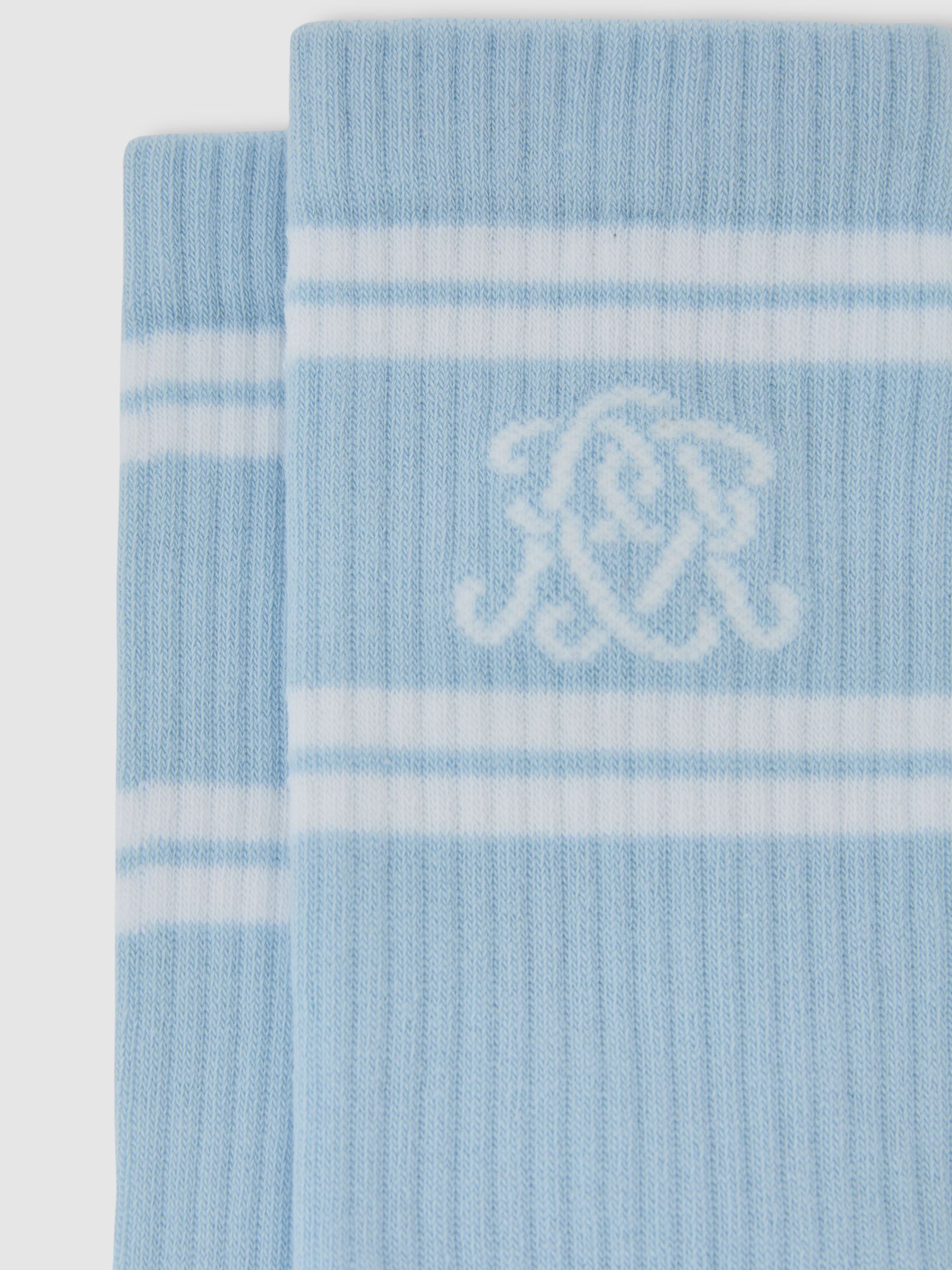 Monogram Cotton-Blend Ribbed Socks in Powder Blue / White - Image 3 of 3