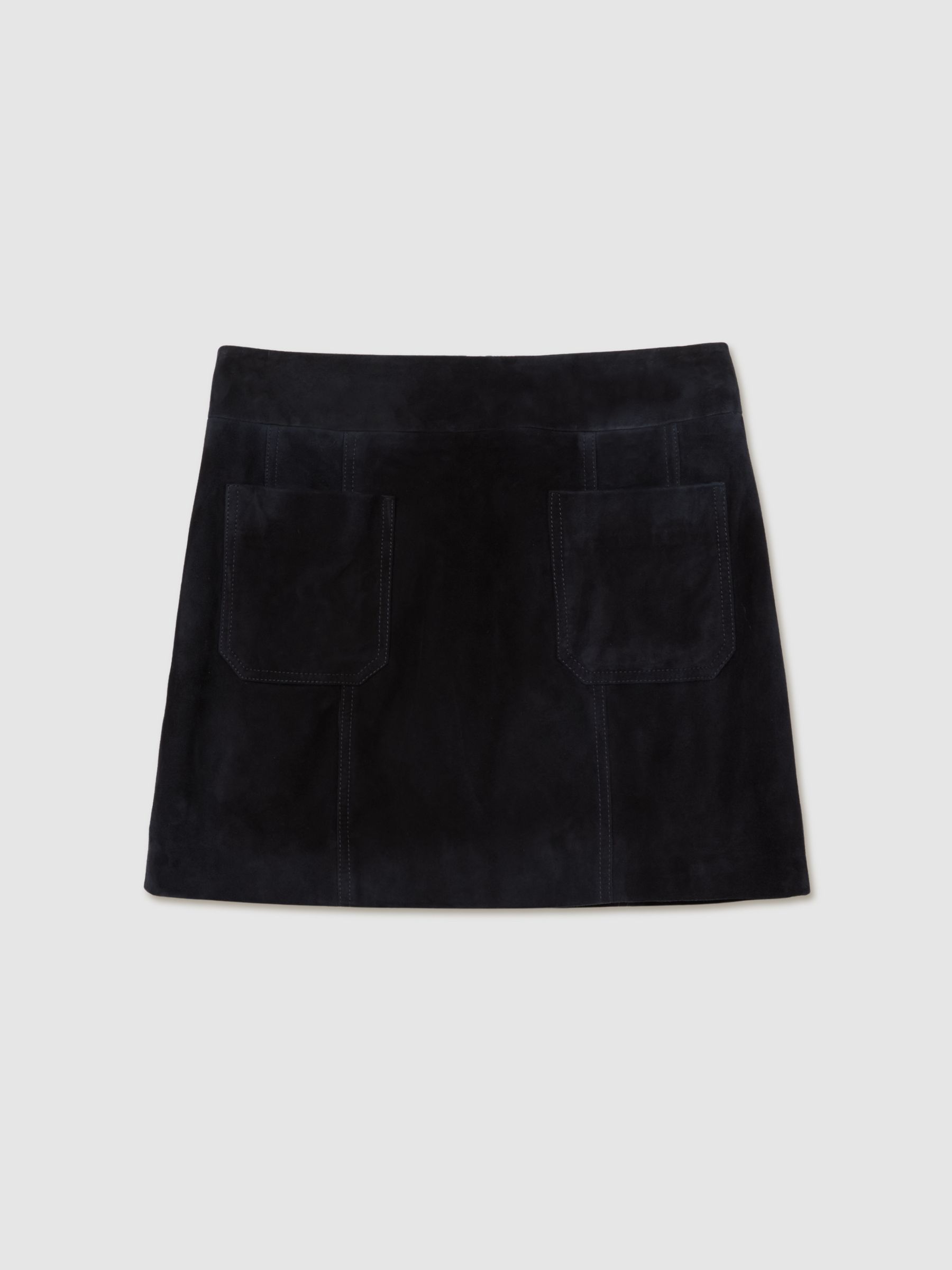 Suede Patch-Pocket Mini Skirt in Navy - image 1