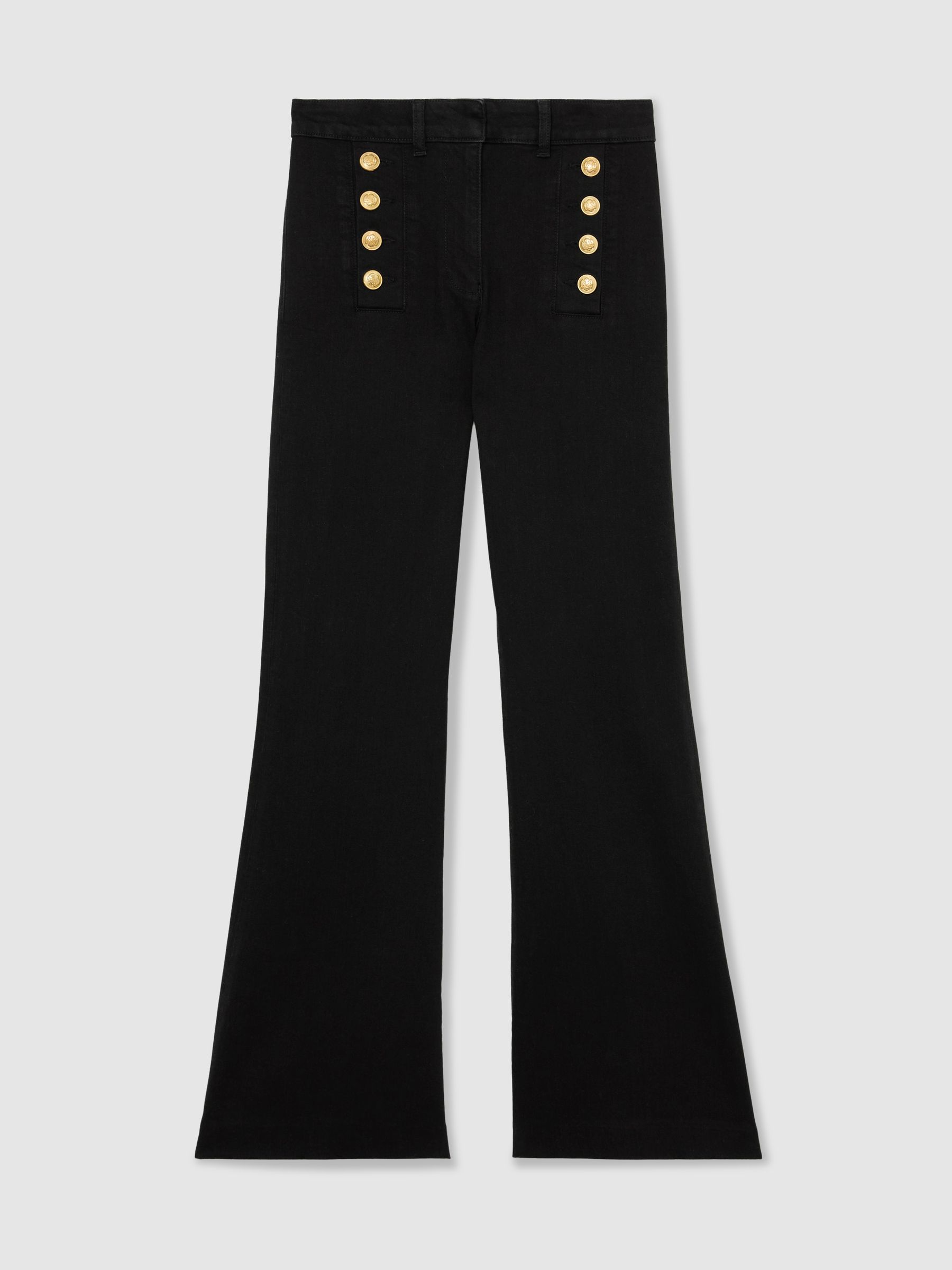 Petite Button-Detail Flared Jeans in Black - Image 2 of 8