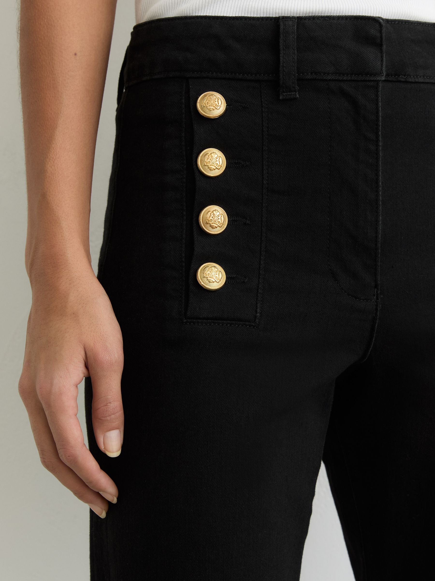 Petite Button-Detail Flared Jeans in Black - Image 3 of 8