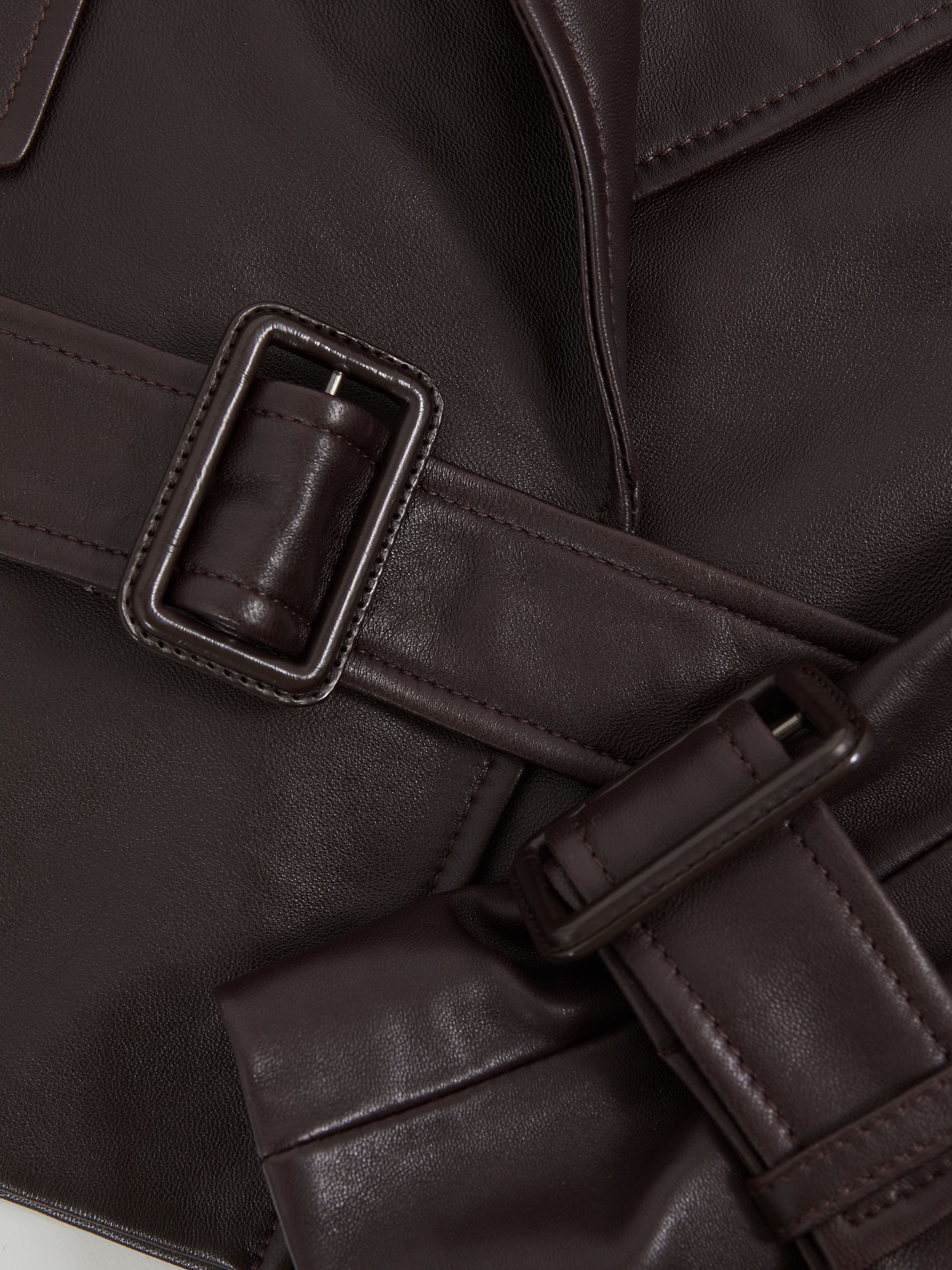 Petite Leather Cropped Trench Jacket in Oxblood Burgundy - Image 6 of 7