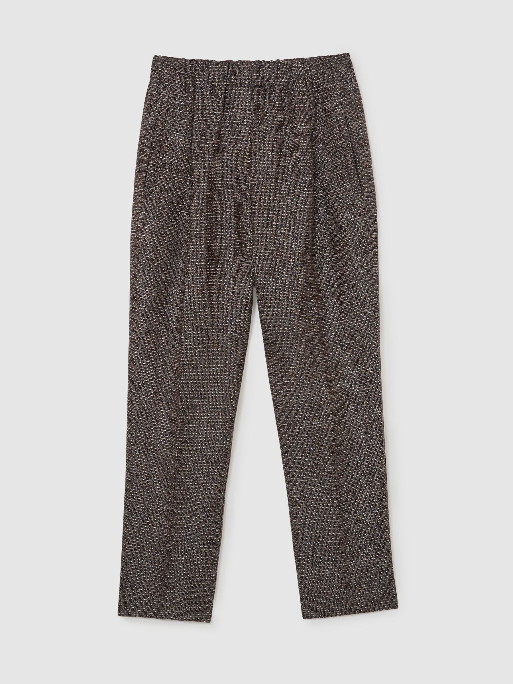 Petite Woven Linen Cropped Tapered Trousers in Brown - image 1