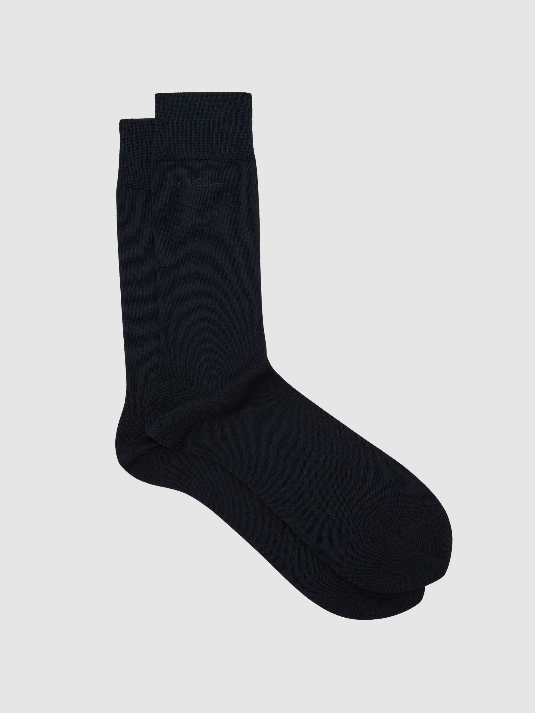 Cotton-Blend Script-Logo Socks in Navy - image 3