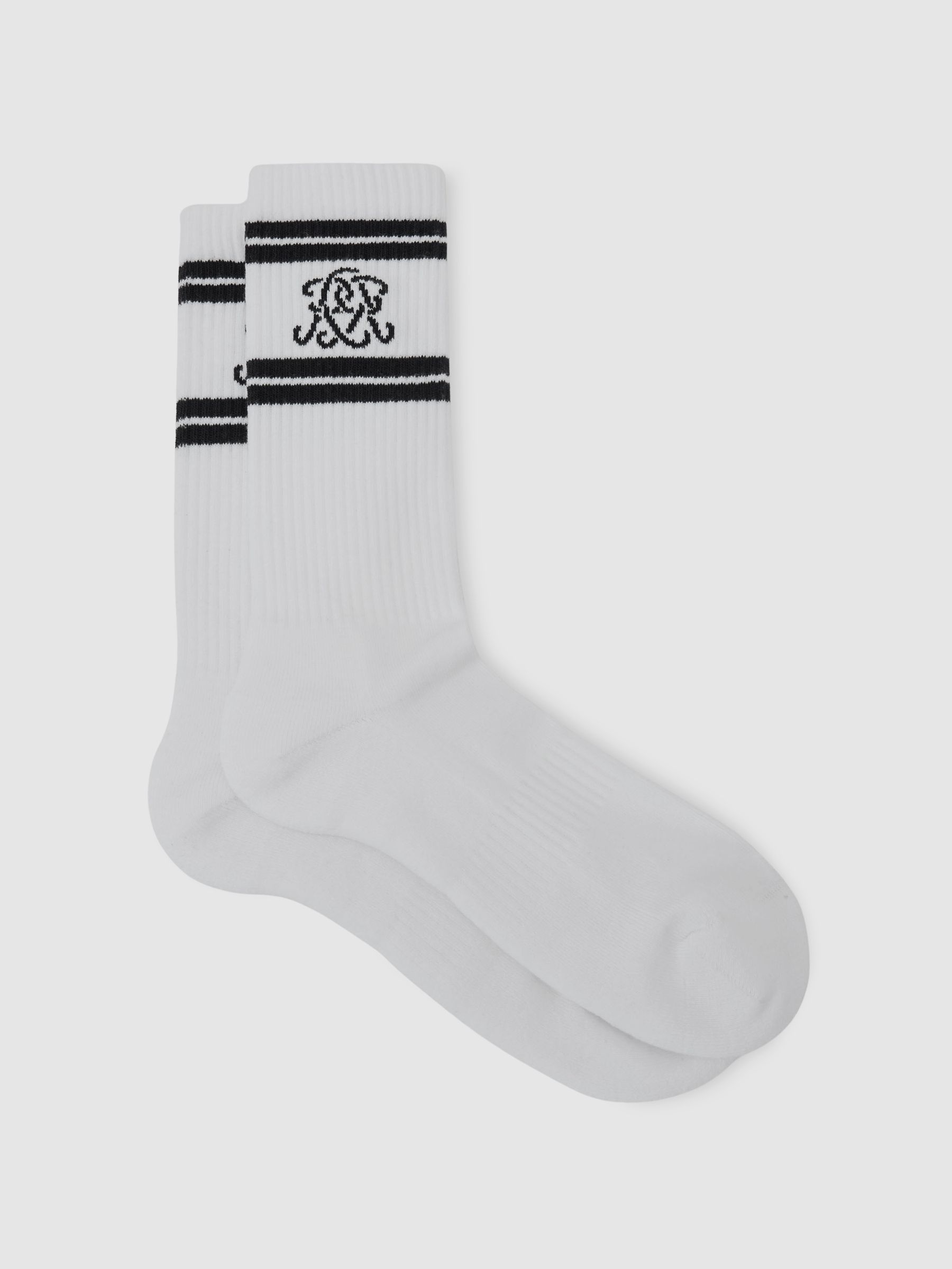 Monogram Cotton-Blend Ribbed Socks in White/Navy - Image 1 of 3