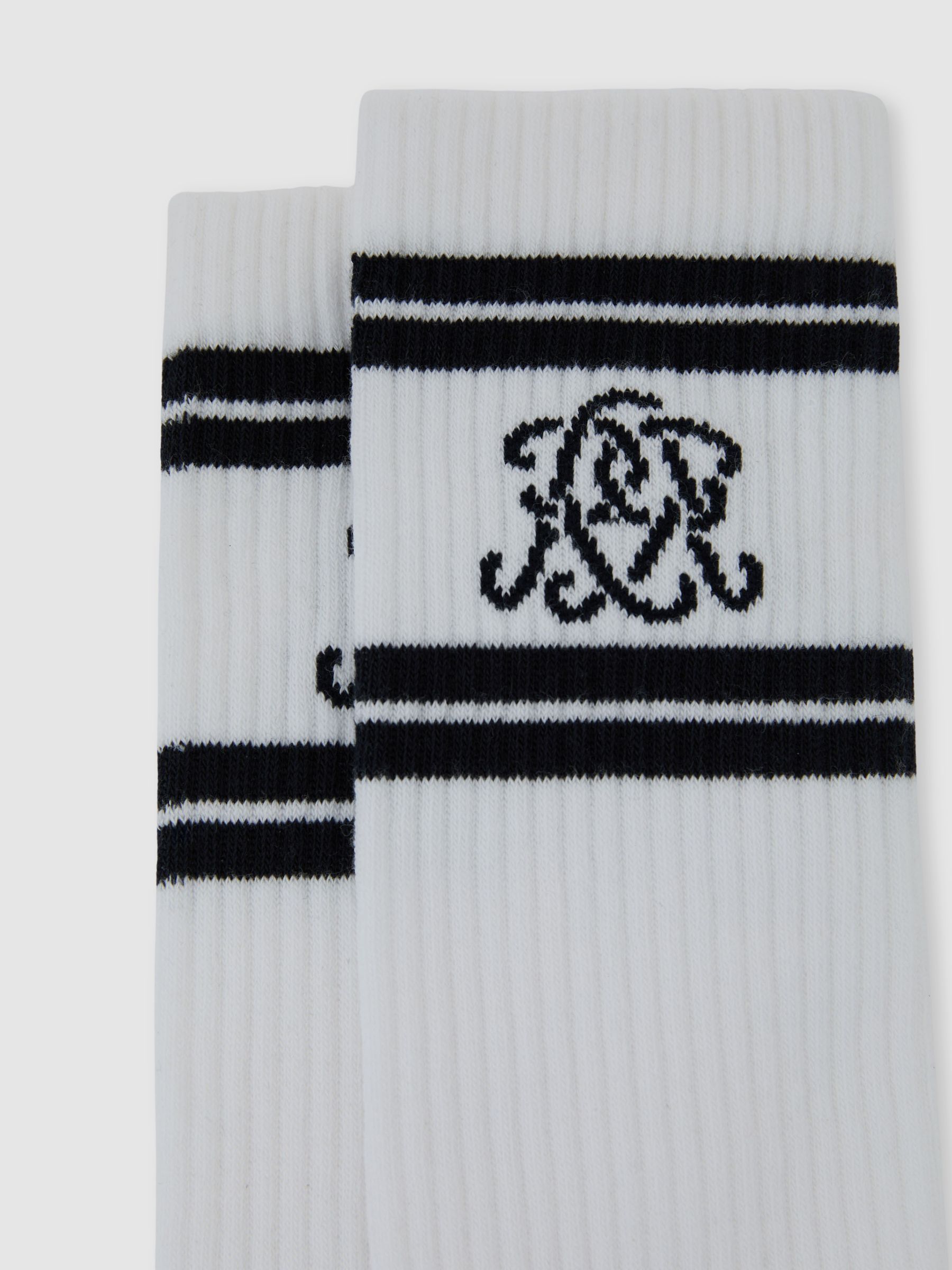 Monogram Cotton-Blend Ribbed Socks in White/Navy - image 2