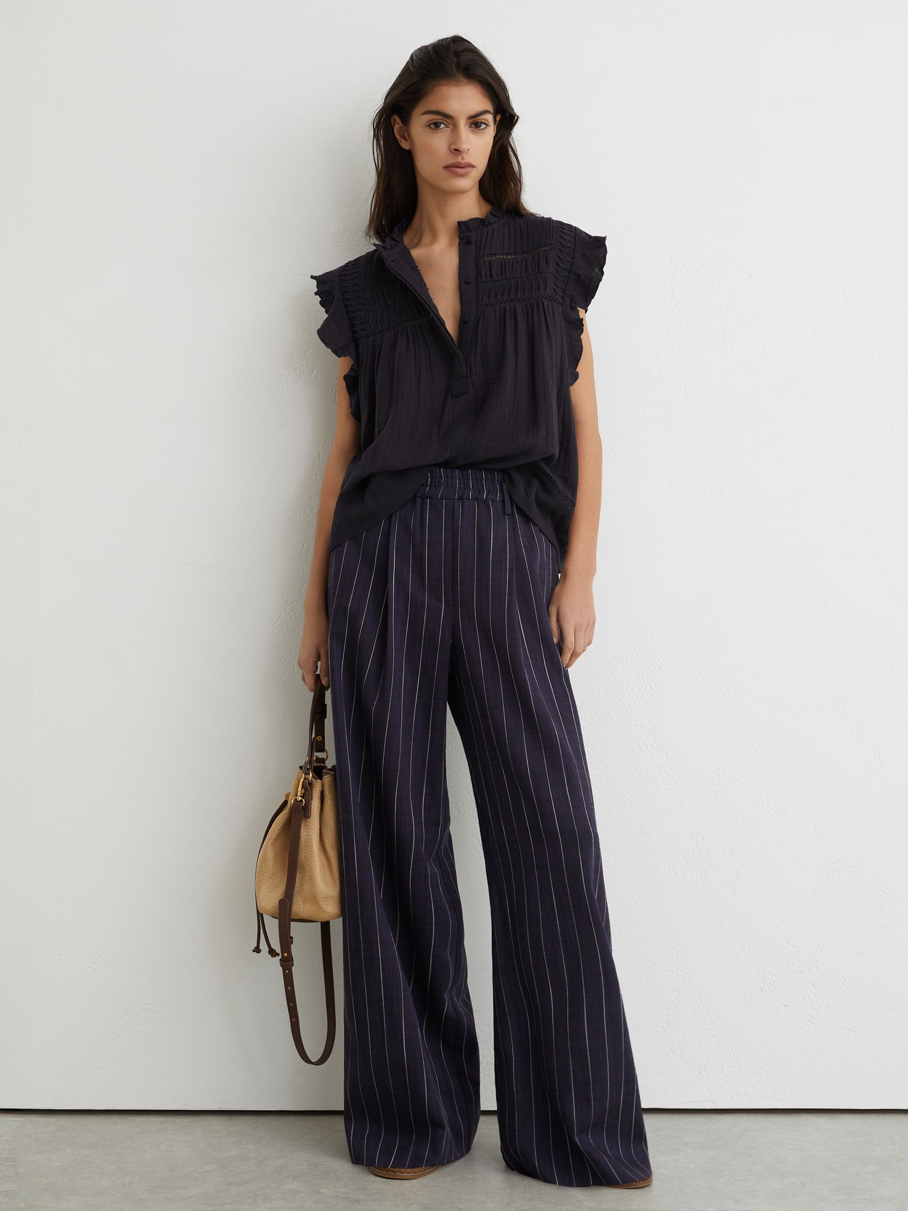 Cotton Cheesecloth Sleeveless Top in Navy - Image 3 of 6