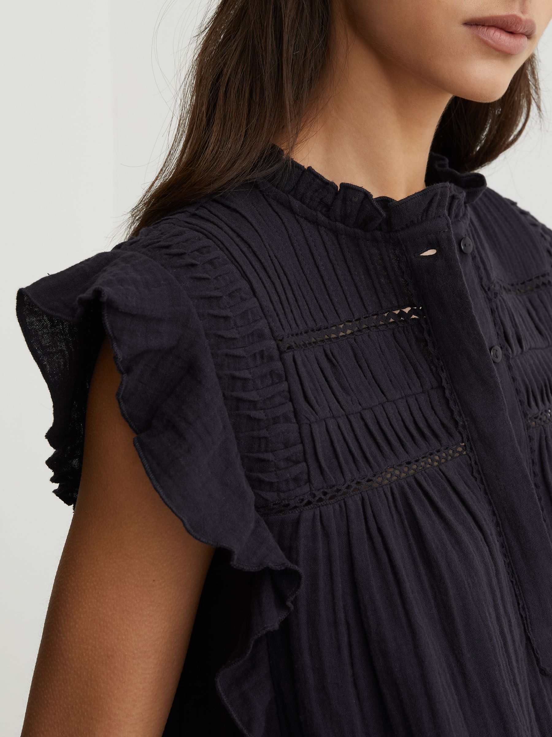 Cotton Cheesecloth Sleeveless Top in Navy - Image 4 of 6