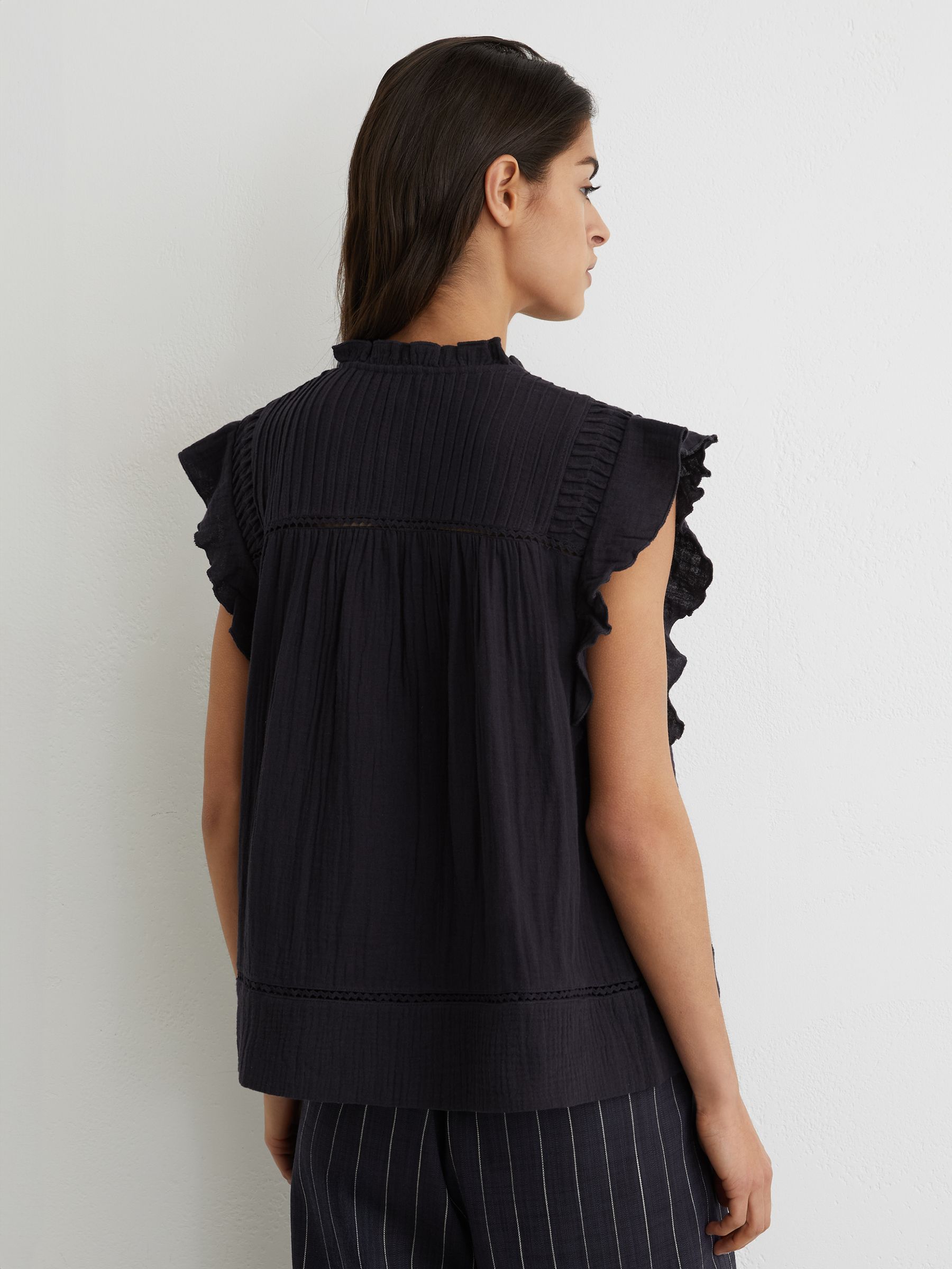Cotton Cheesecloth Sleeveless Top in Navy - Image 5 of 6