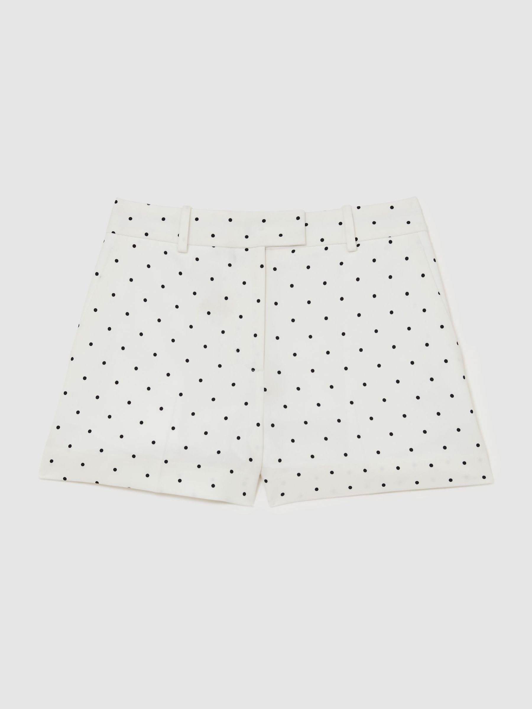Polka-Dot Tailored Shorts in White/Navy - image 1