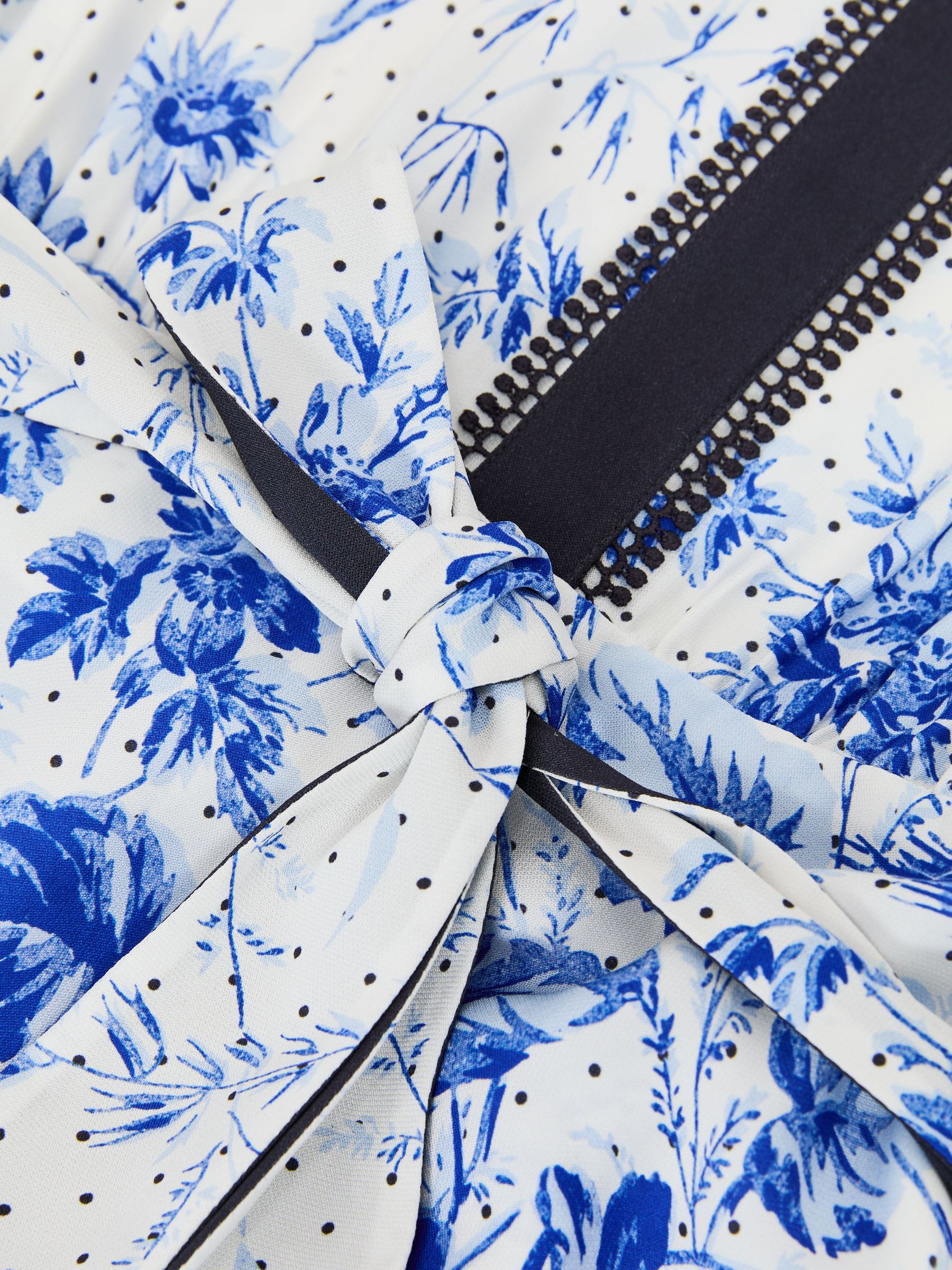 Floral-Print Belted Mini Dress in Ivory/Blue - Image 6 of 6