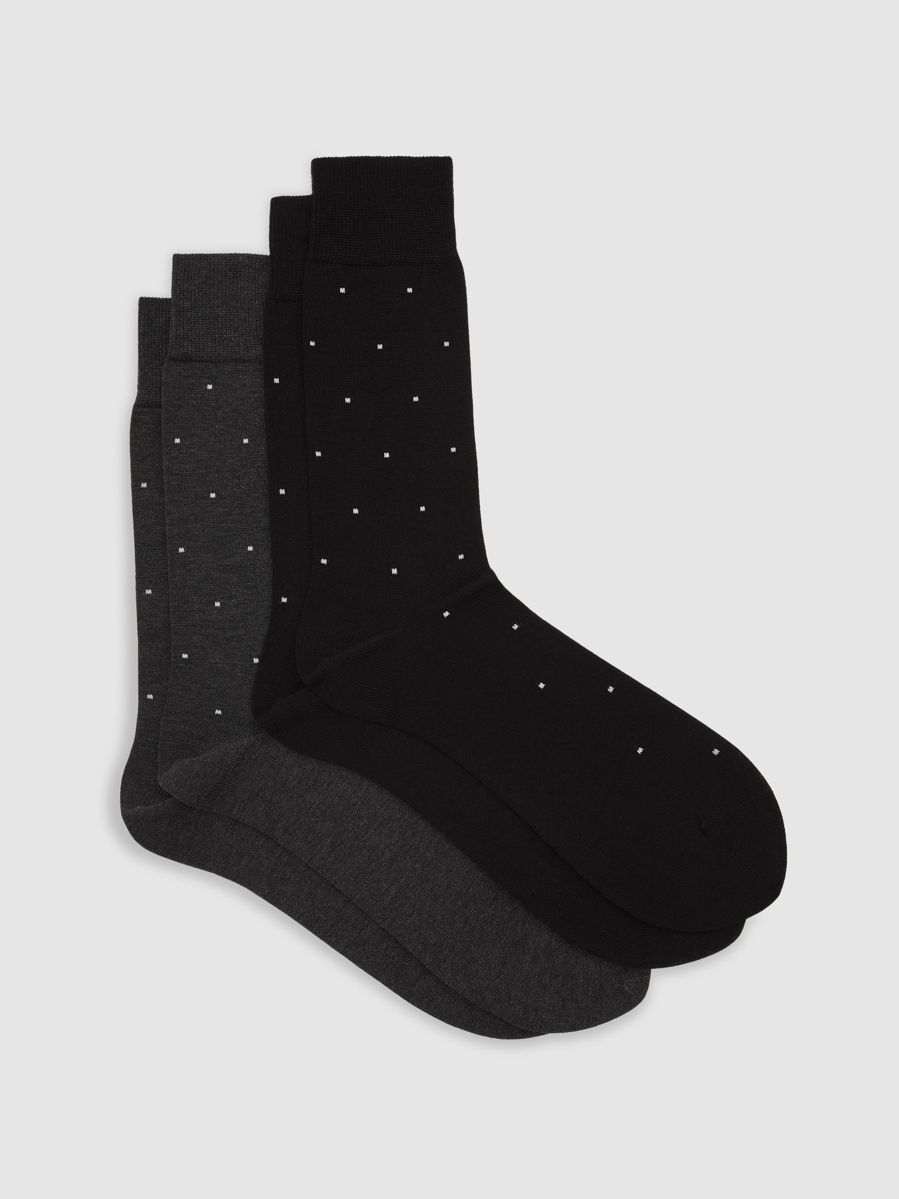 2 Pack Cotton-Blend Polka-Dot Socks in Black/Charcoal - image 3