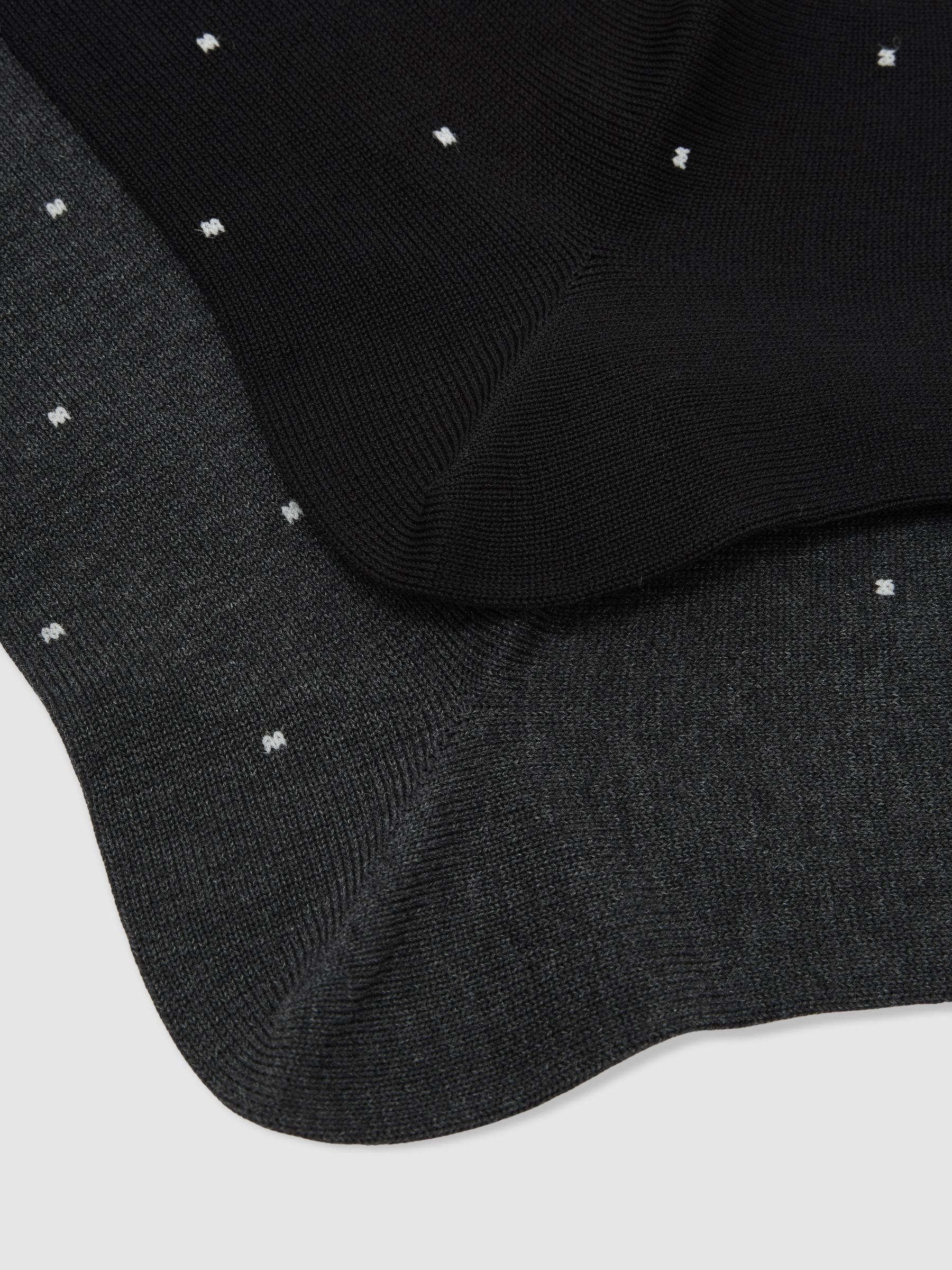 2 Pack Cotton-Blend Polka-Dot Socks in Black/Charcoal - Image 2 of 3