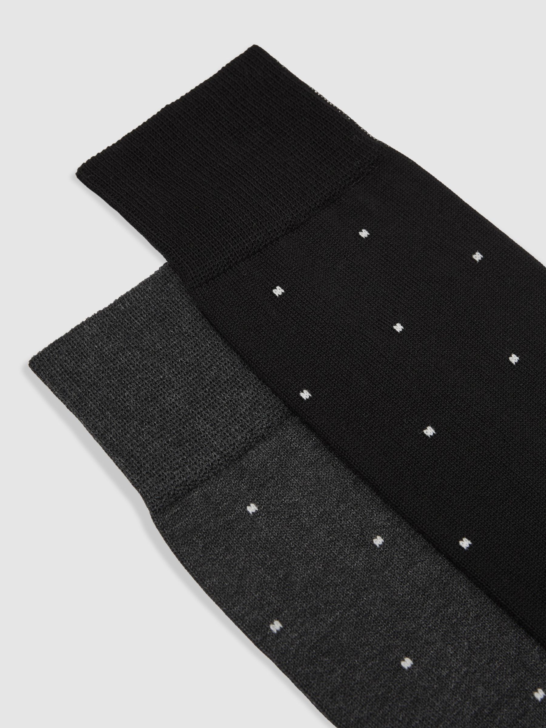 2 Pack Cotton-Blend Polka-Dot Socks in Black/Charcoal - image 2