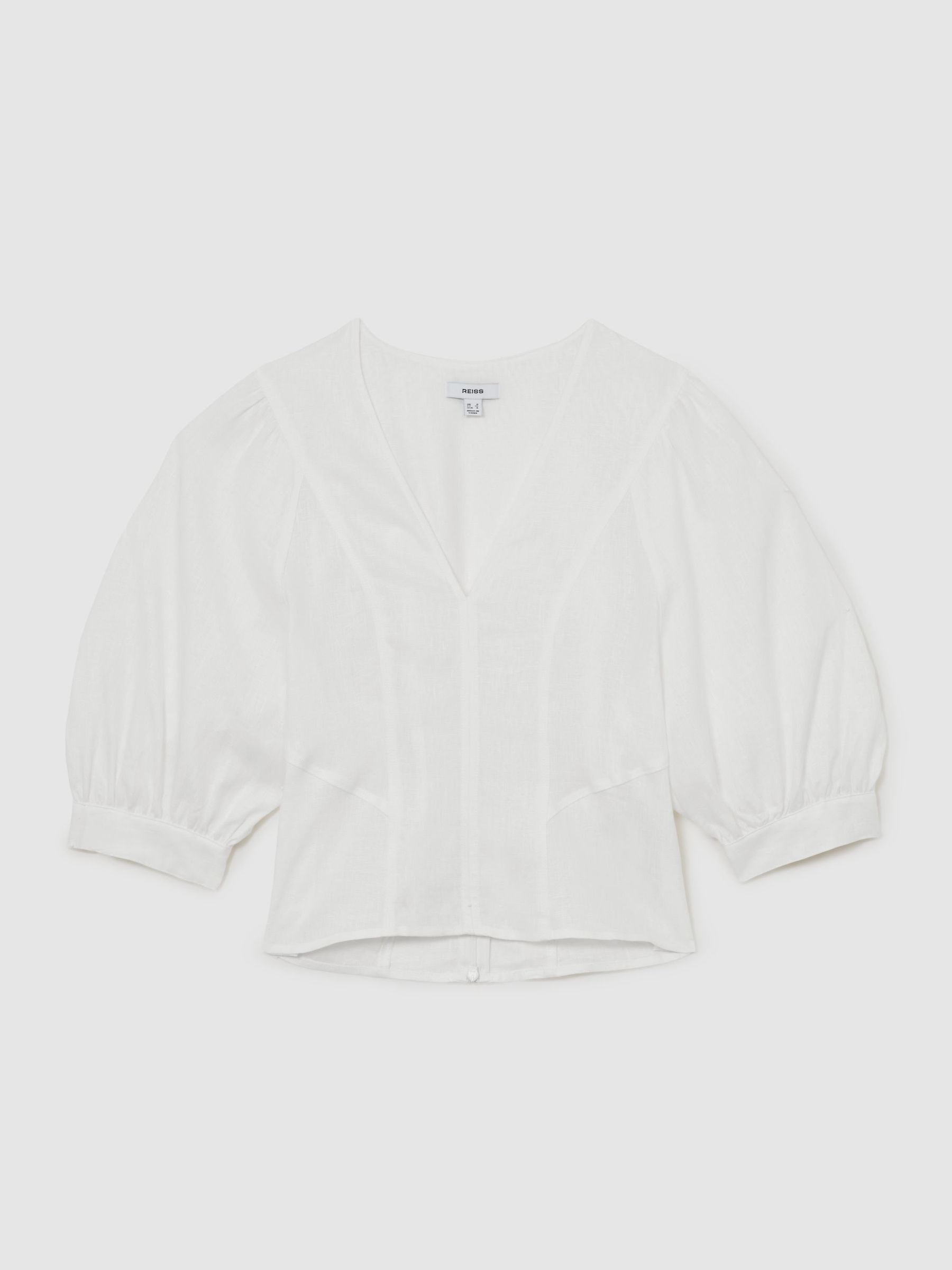 Linen Balloon-Sleeve Top in Ivory - Image 2 of 6