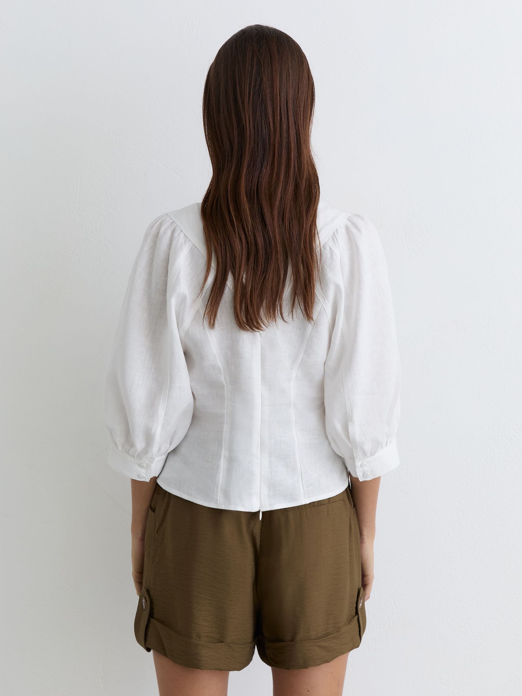 Linen Balloon-Sleeve Top in Ivory - image 5