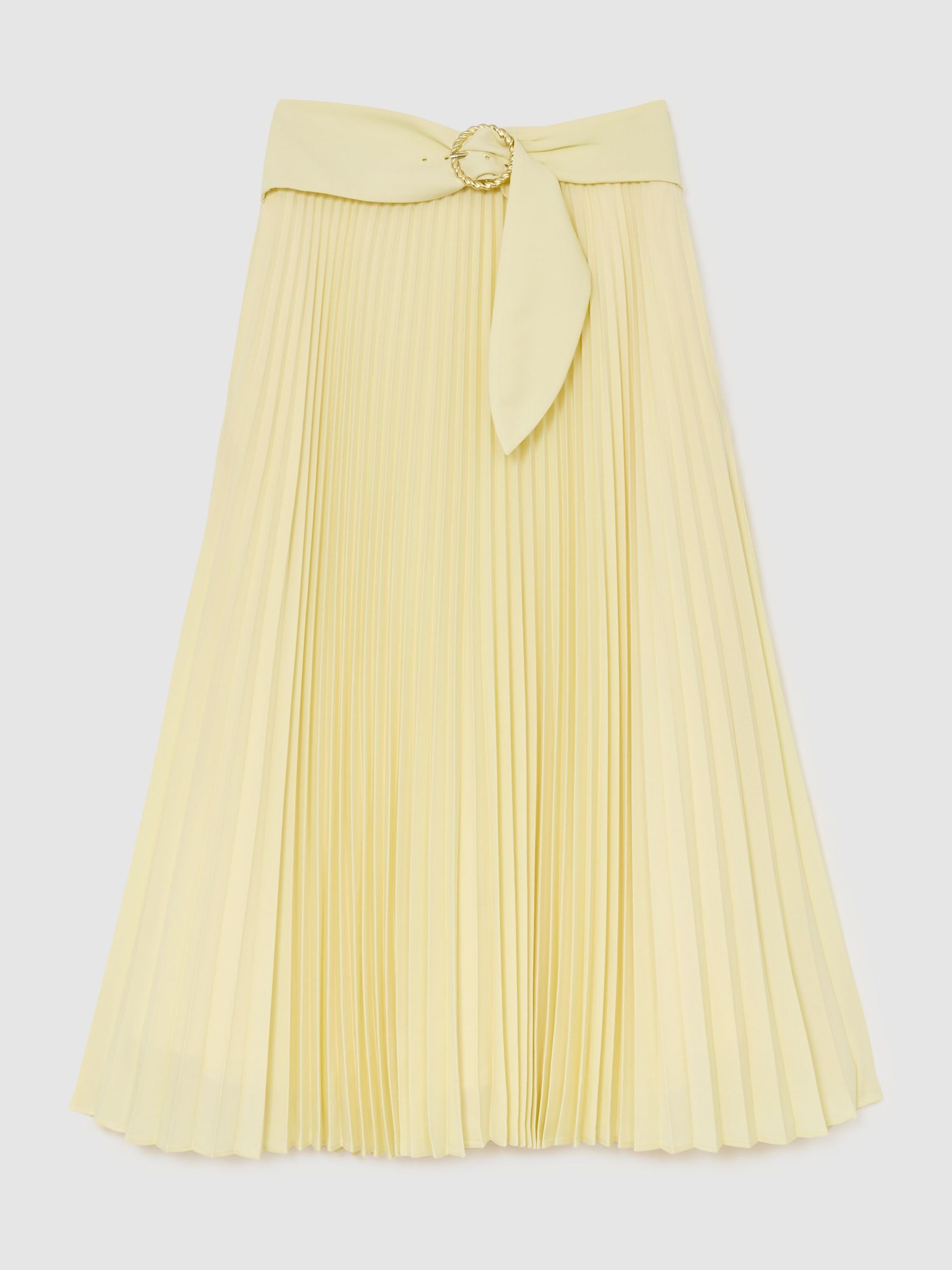 Pleated Belted Midi Skirt in Yellow - image 1
