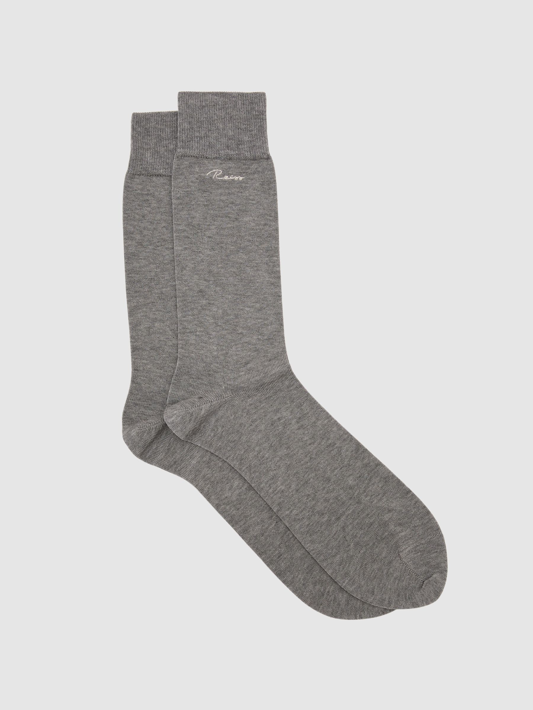 Cotton-Blend Script-Logo Socks in Grey - image 3