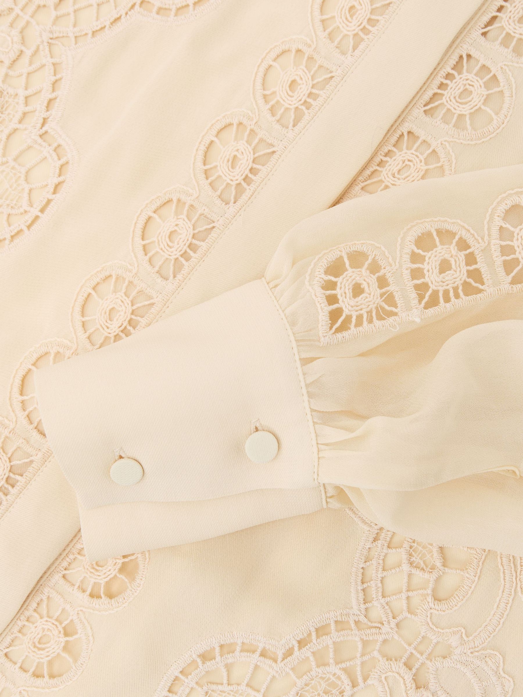 Cutwork-Embroidery Sheer-Sleeve Blouse in Pale Yellow - image 2