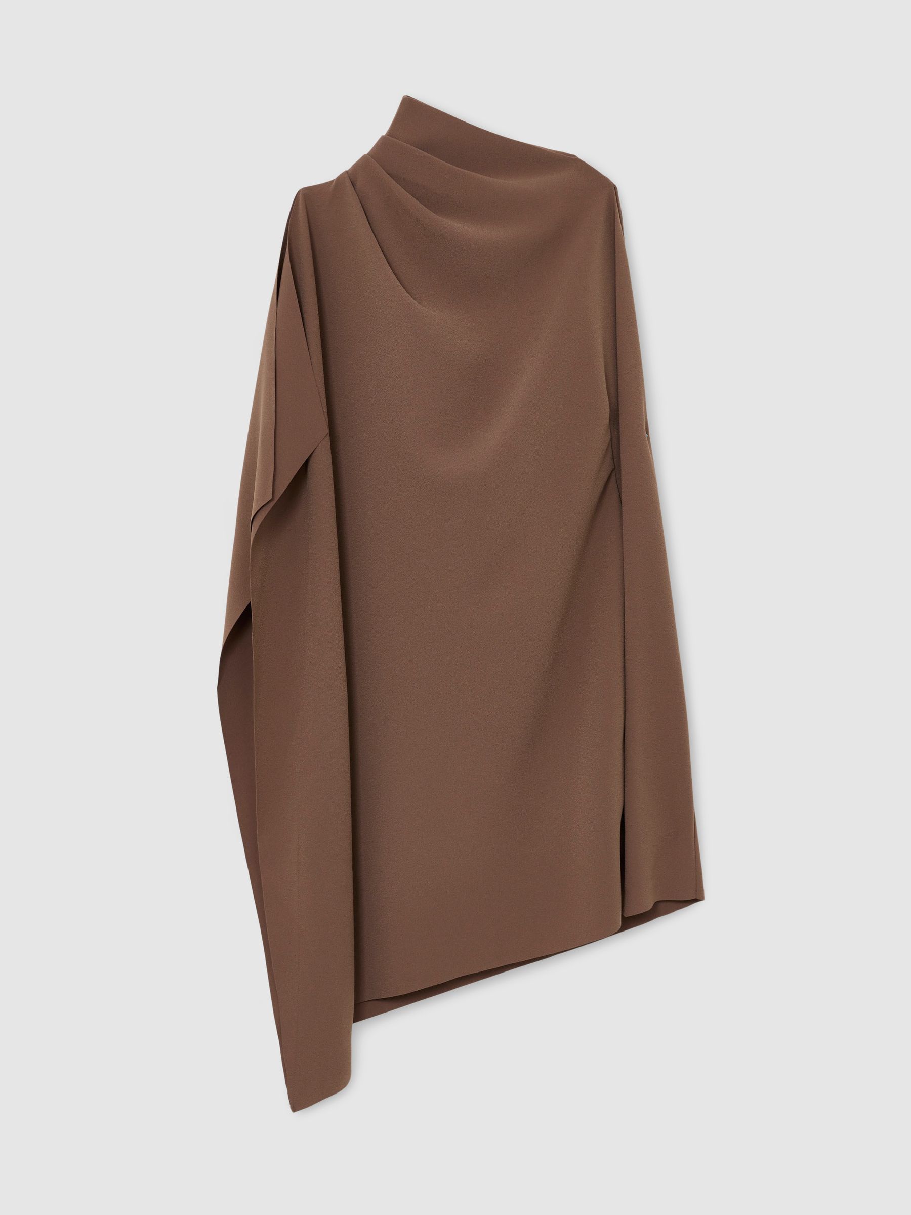 One-Shoulder Draped Mini Dress in Taupe Brown - image 1