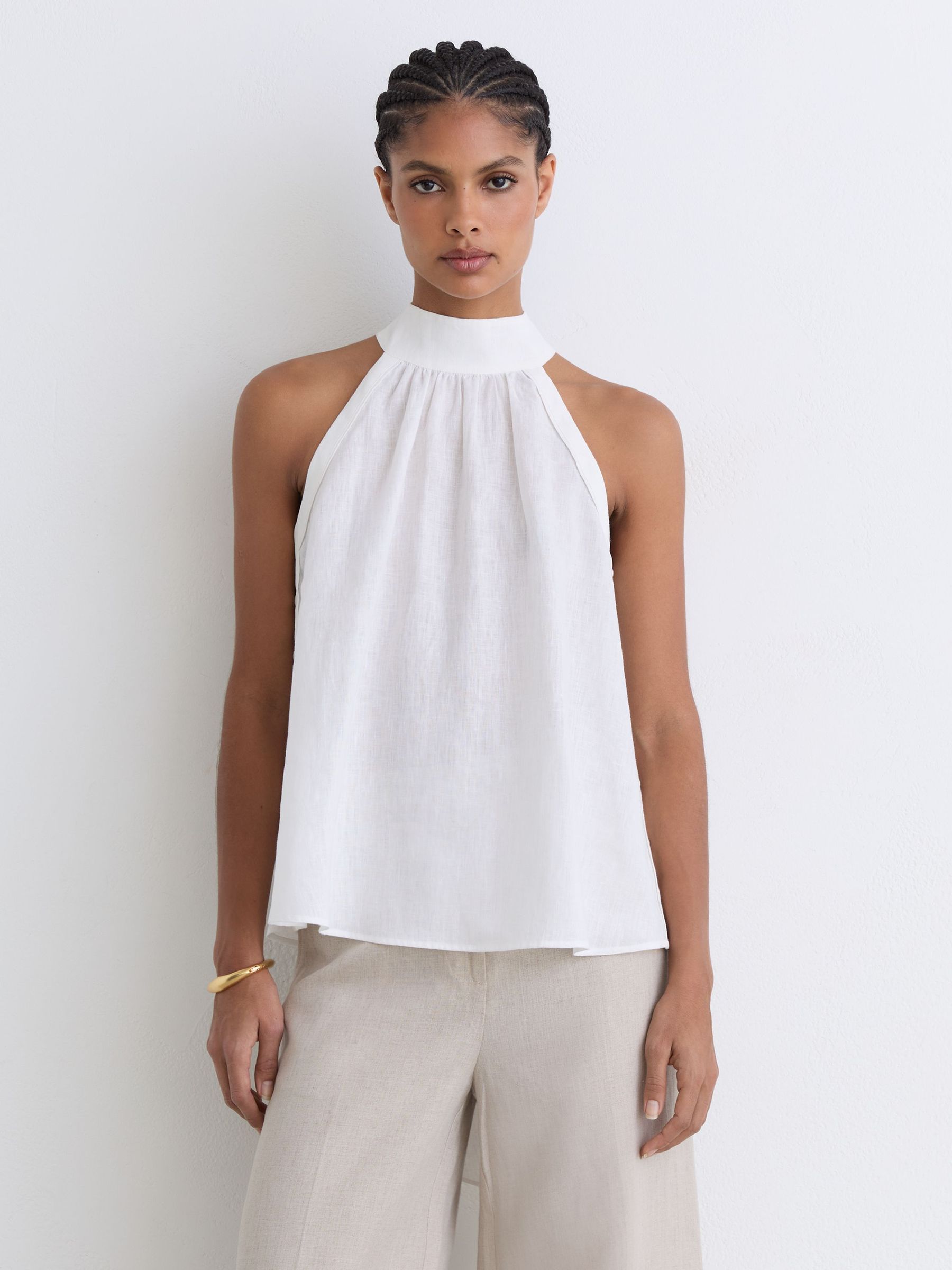 Linen Sleeveless Scarf-Neck Top in Ivory - صورة 1 من 7 Linen Sleeveless Scarf-Neck Top in Ivory - صورة 1 من 7