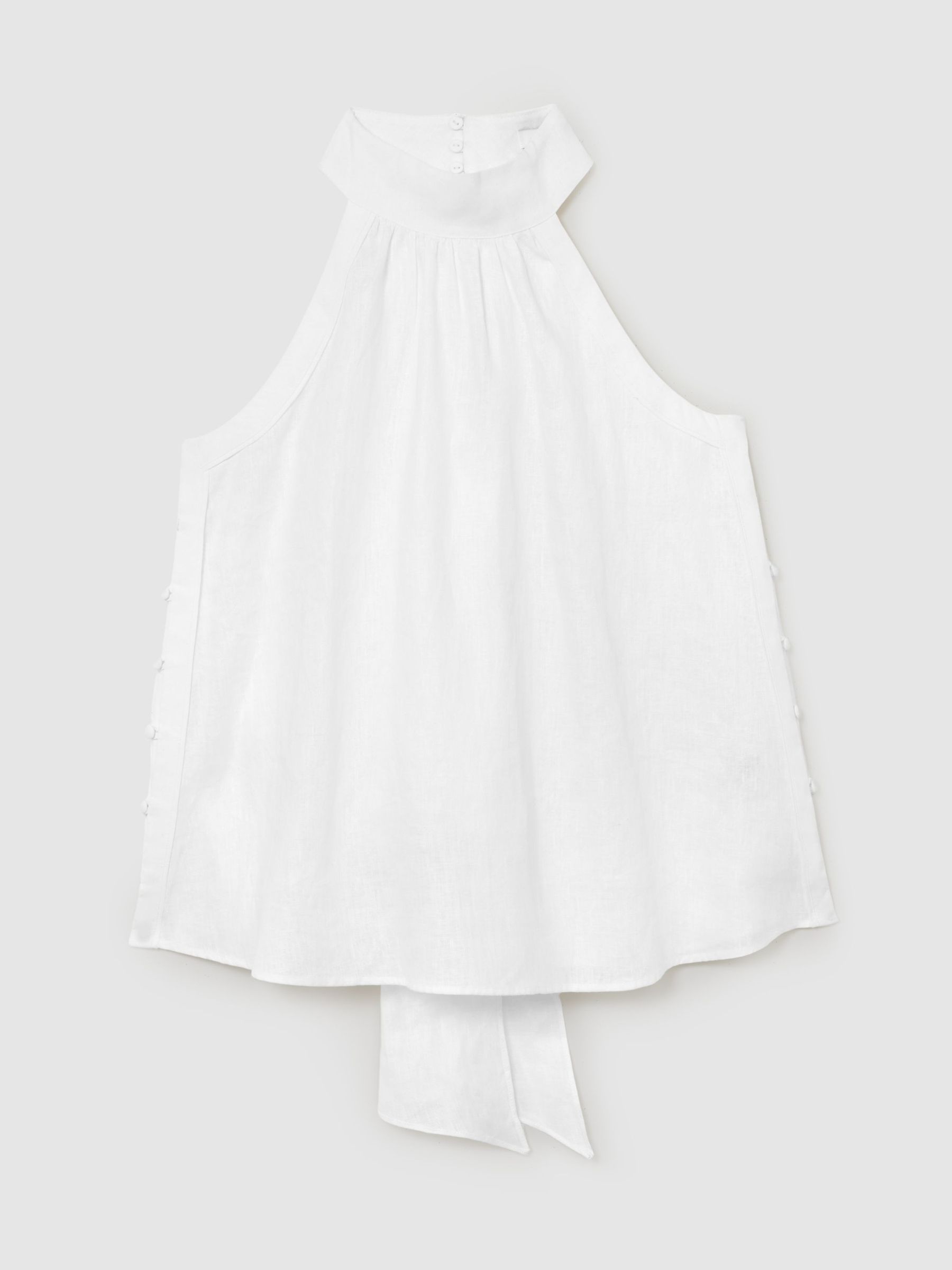 Linen Sleeveless Scarf-Neck Top in Ivory - صورة 2 من 7