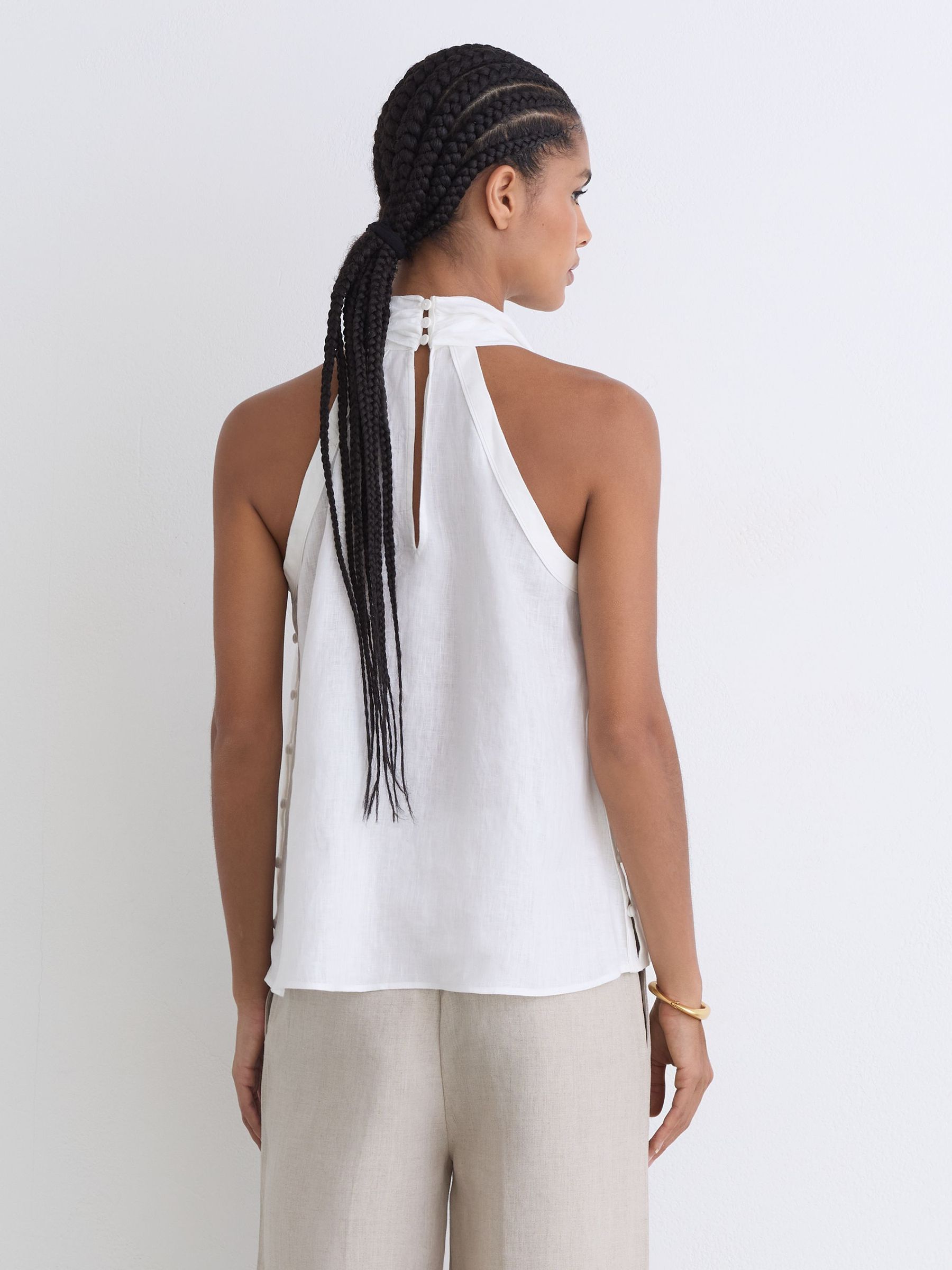 Linen Sleeveless Scarf-Neck Top in Ivory - صورة 5 من 7