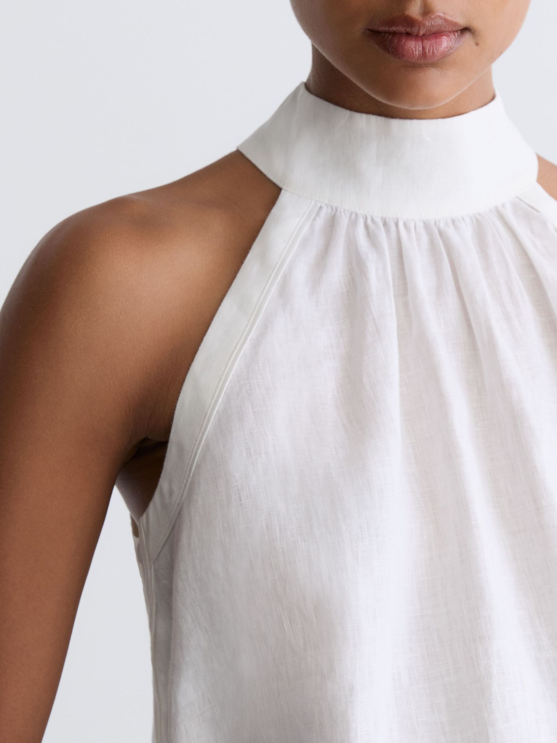 Linen Sleeveless Scarf-Neck Top in Ivory - صورة 6 من 7