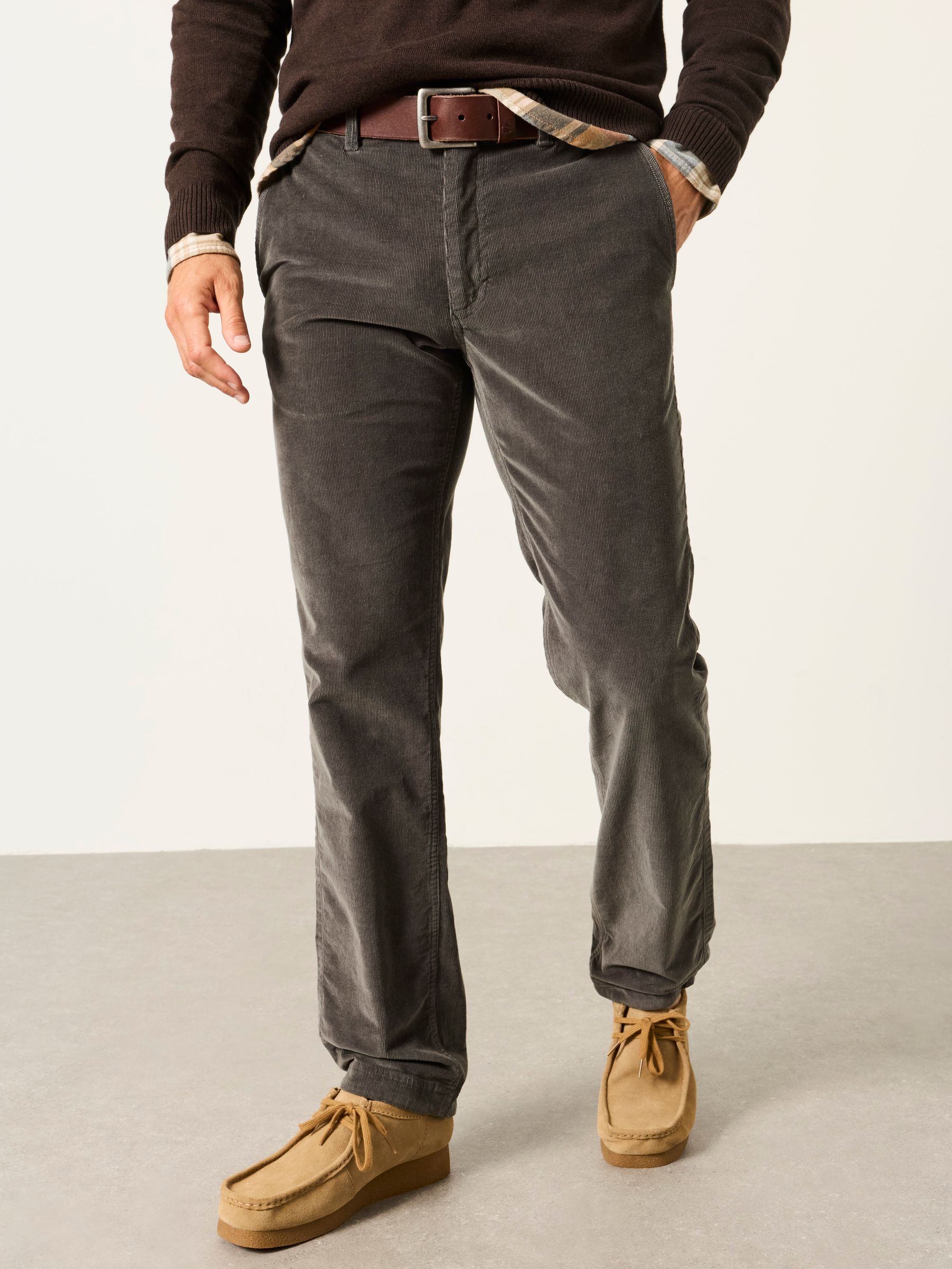 Charcoal Grey Cord Straight Fit Trousers - Image 1 of 5 Charcoal Grey Cord Straight Fit Trousers - Image 1 of 5