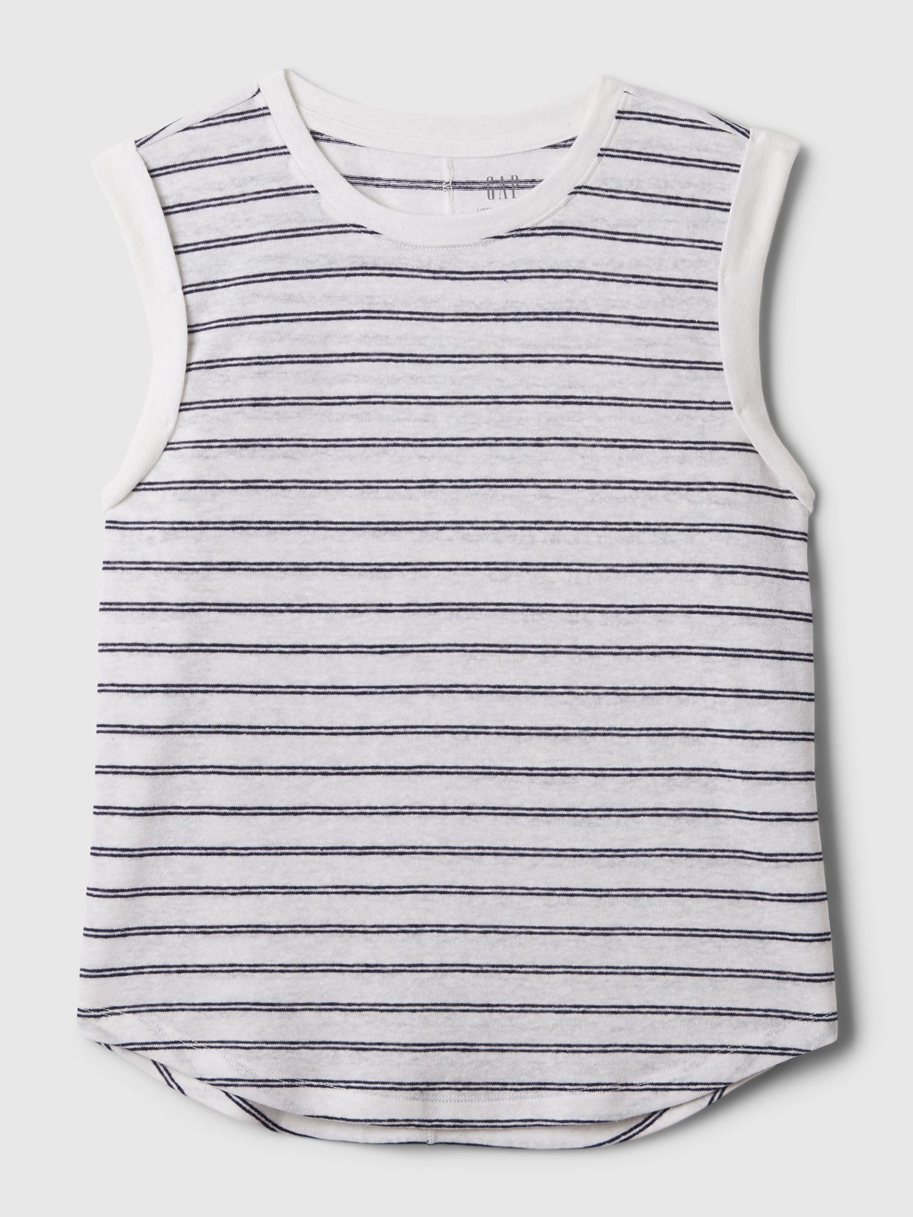 White Stripe Linen Blend Sleeveless Tank Top - Image 4 of 4