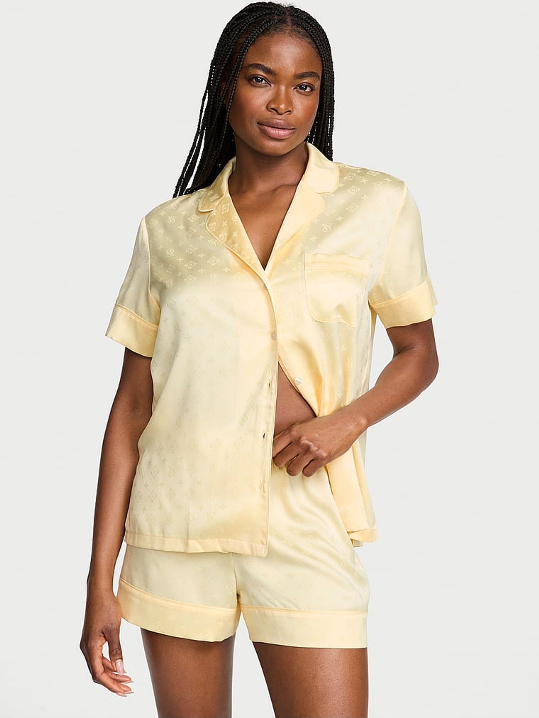 Sunny Honey Yellow Satin Short Pyjamas Set - Image 1 of 3