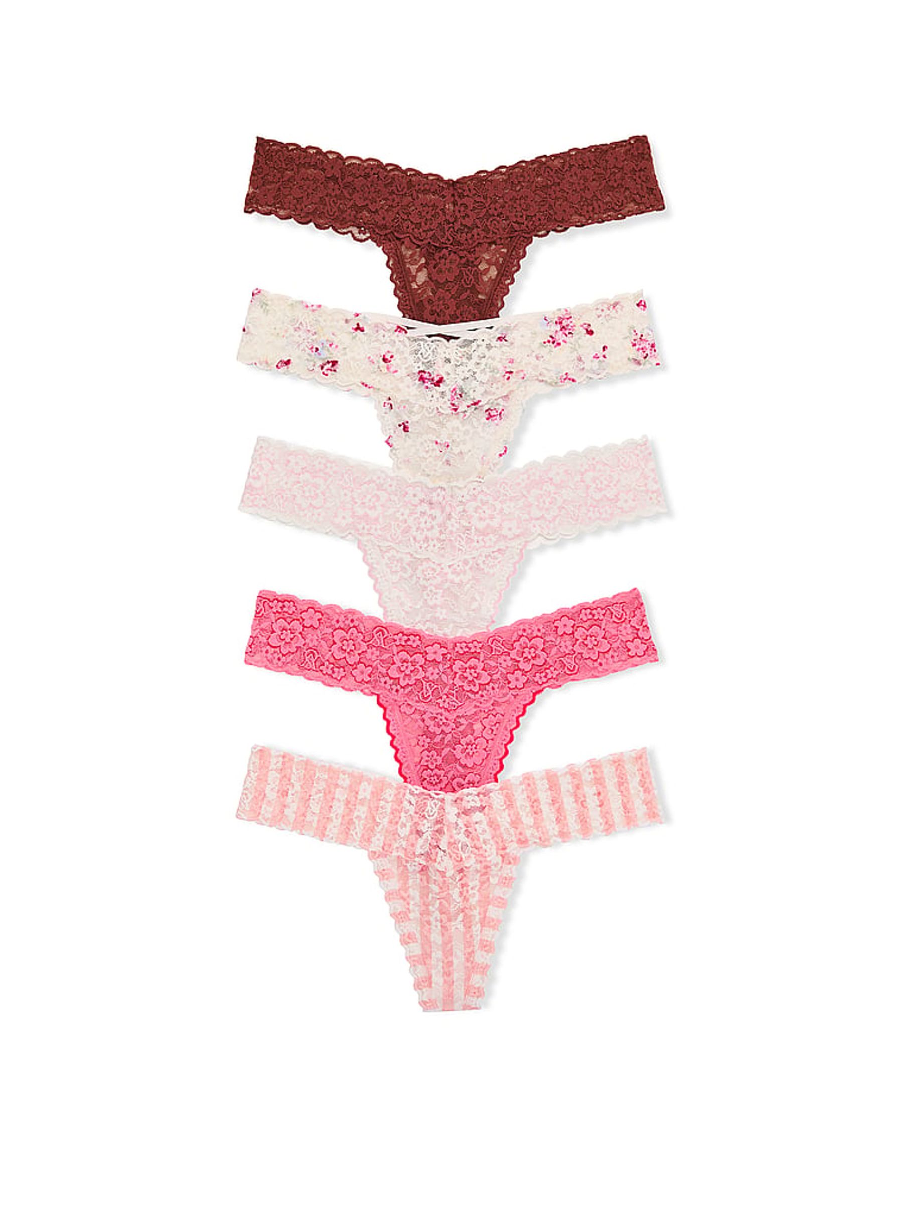 Pink/Brown Thong Knickers 5 Pack - Image 1 of 1