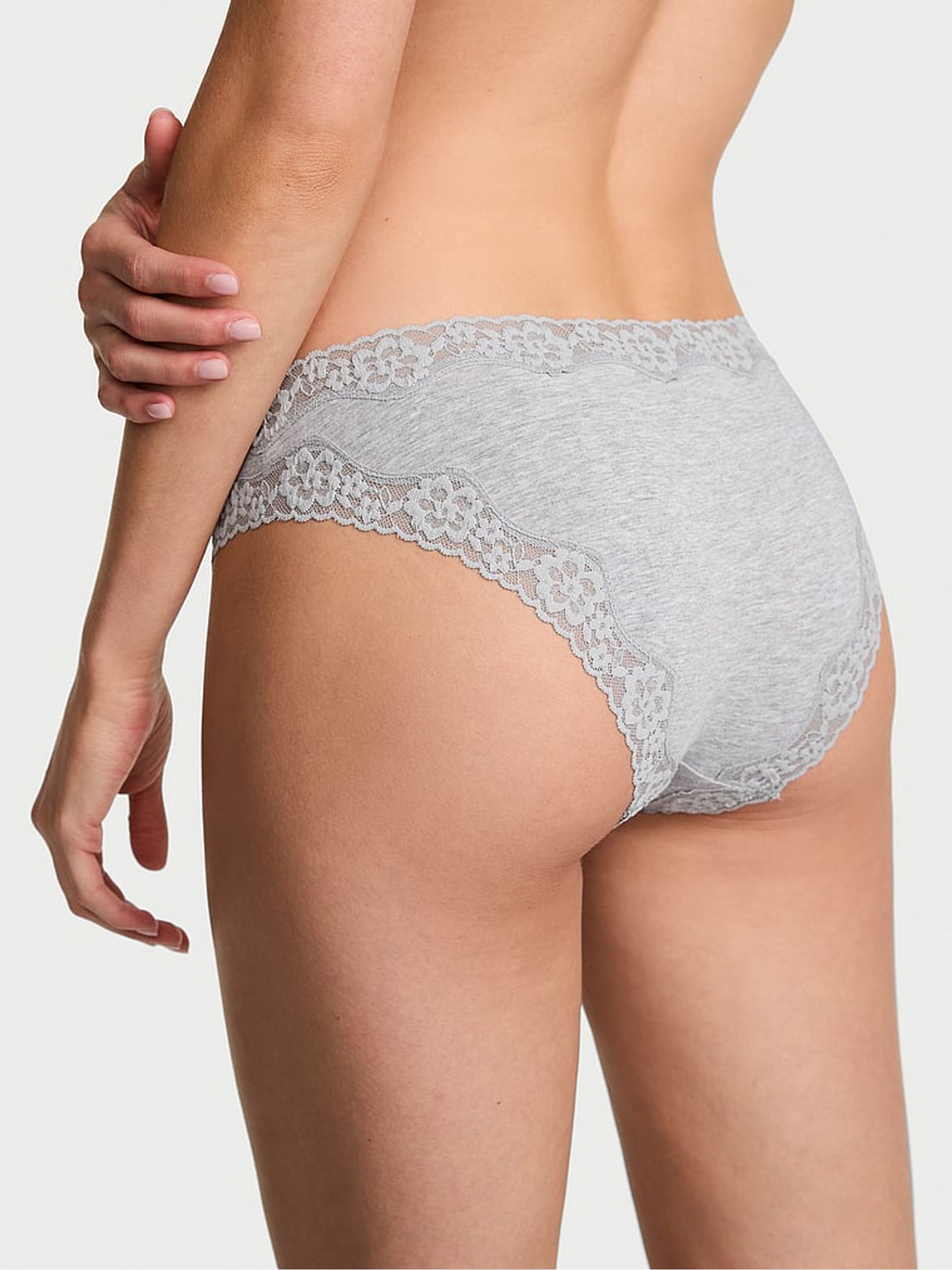 Medium Heather Grey Bikini Cotton Lace Waist Knickers - Image 2 of 2