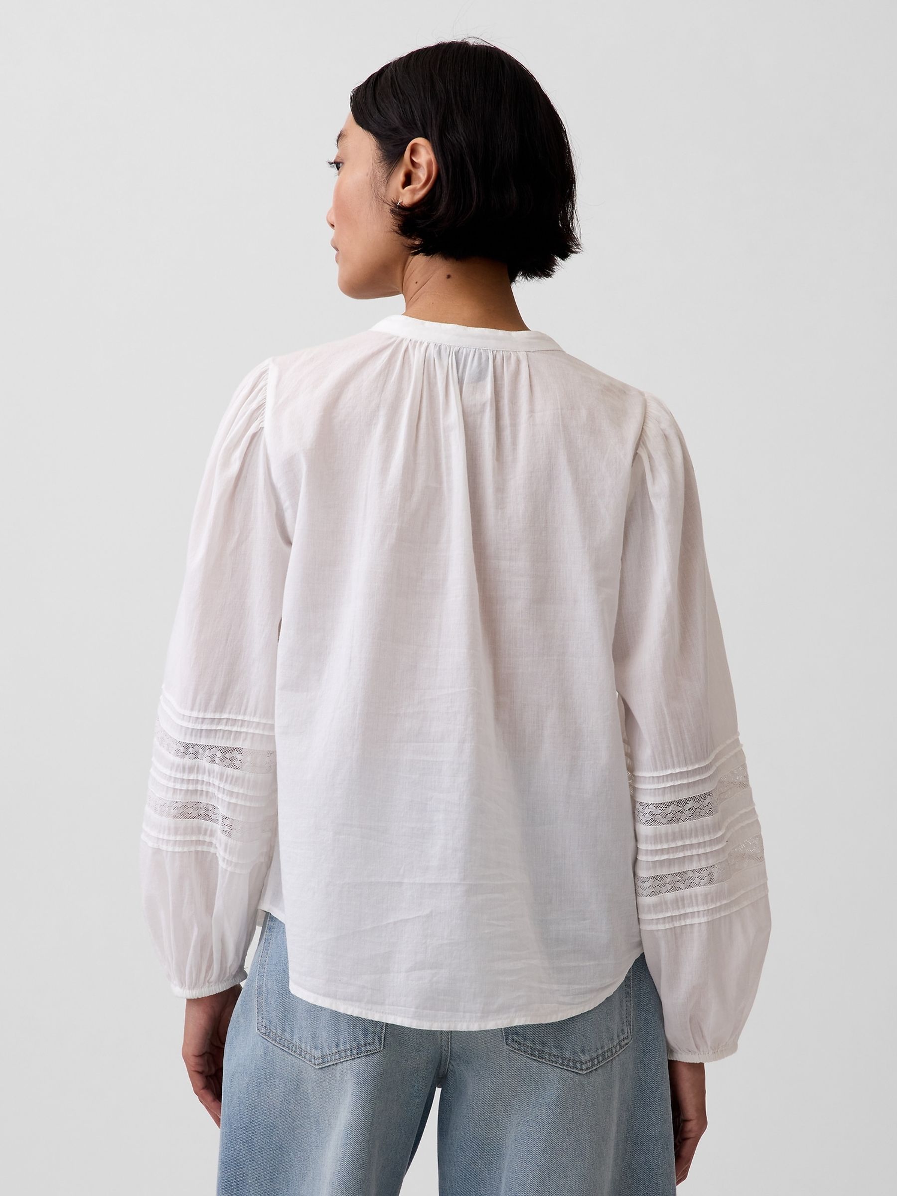 White Lace-Trim Pintuck Top - Image 2 of 4