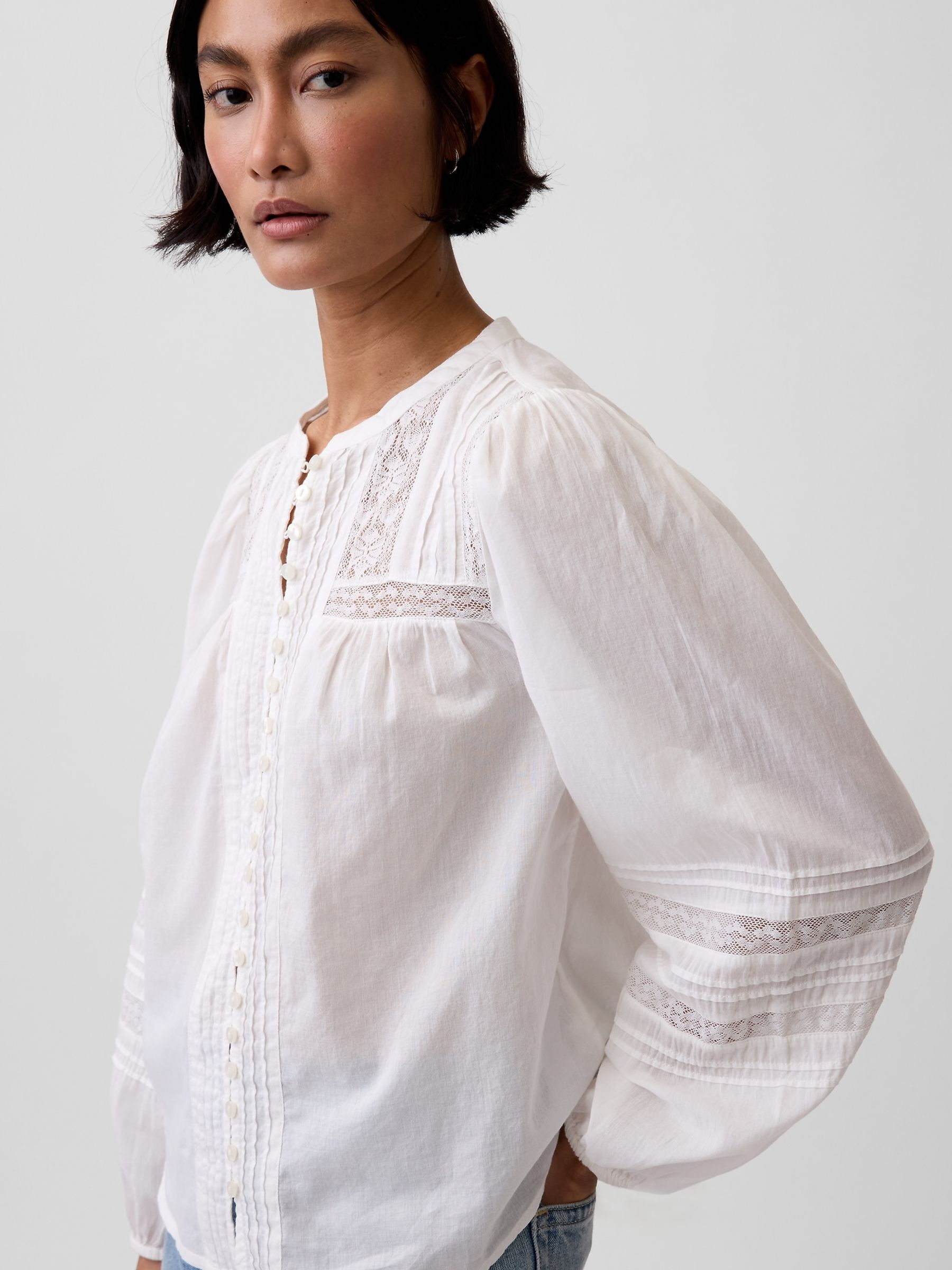 White Lace-Trim Pintuck Top - Image 4 of 4