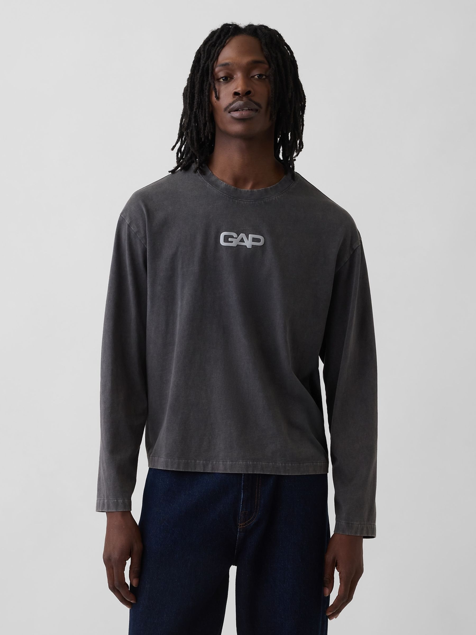 Black Relaxed Logo Boxy Long Sleeve T-Shirt - Image 1 of 4