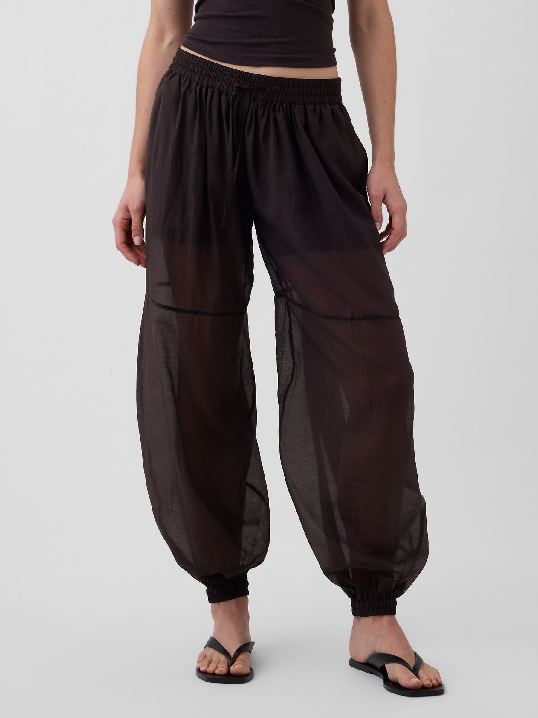 Brown Sheer Parachute Cuffed Trousers - Image 1 of 4