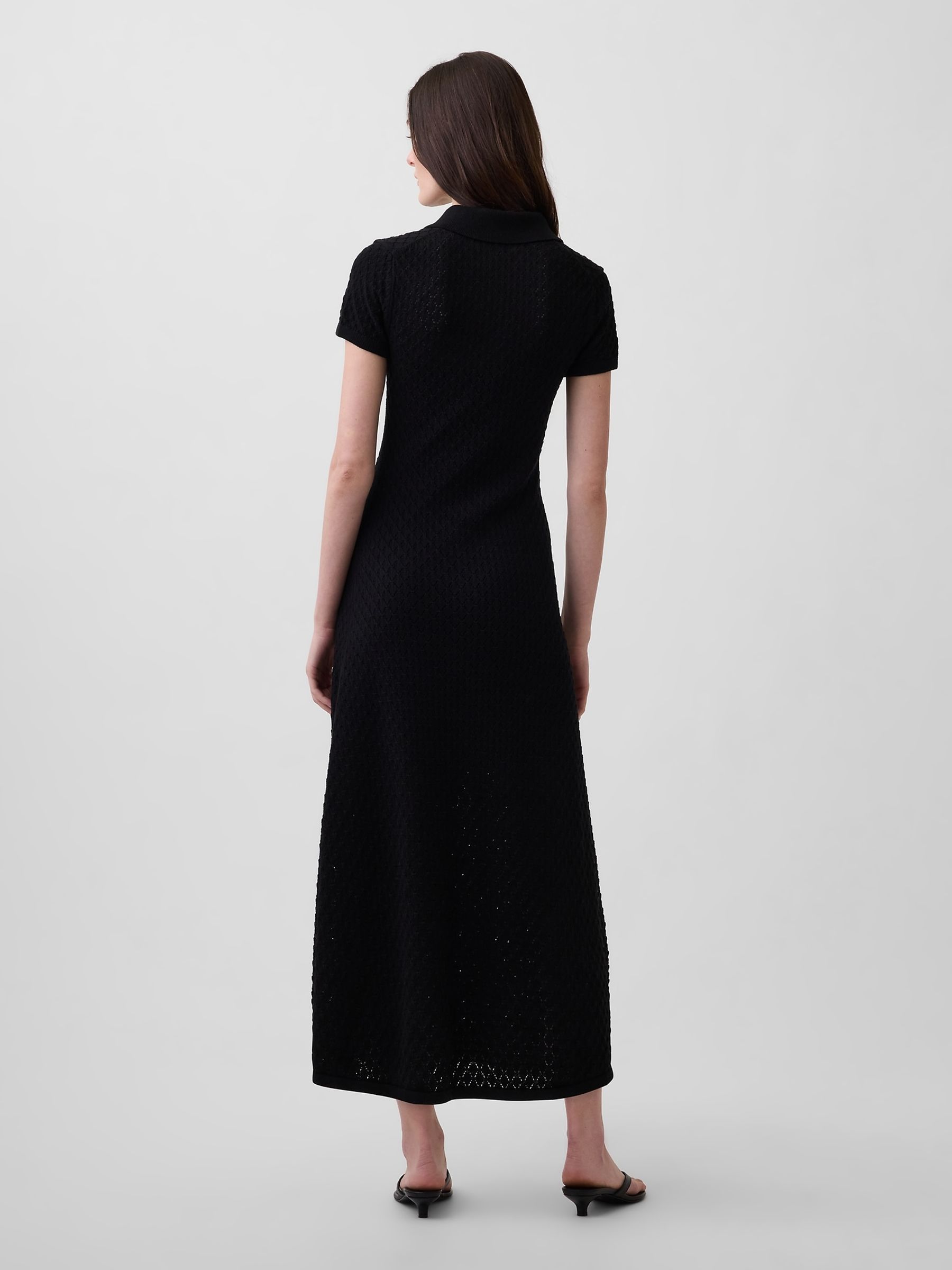 Black Pointelle Polo Maxi Knitted Dress - Image 2 of 4