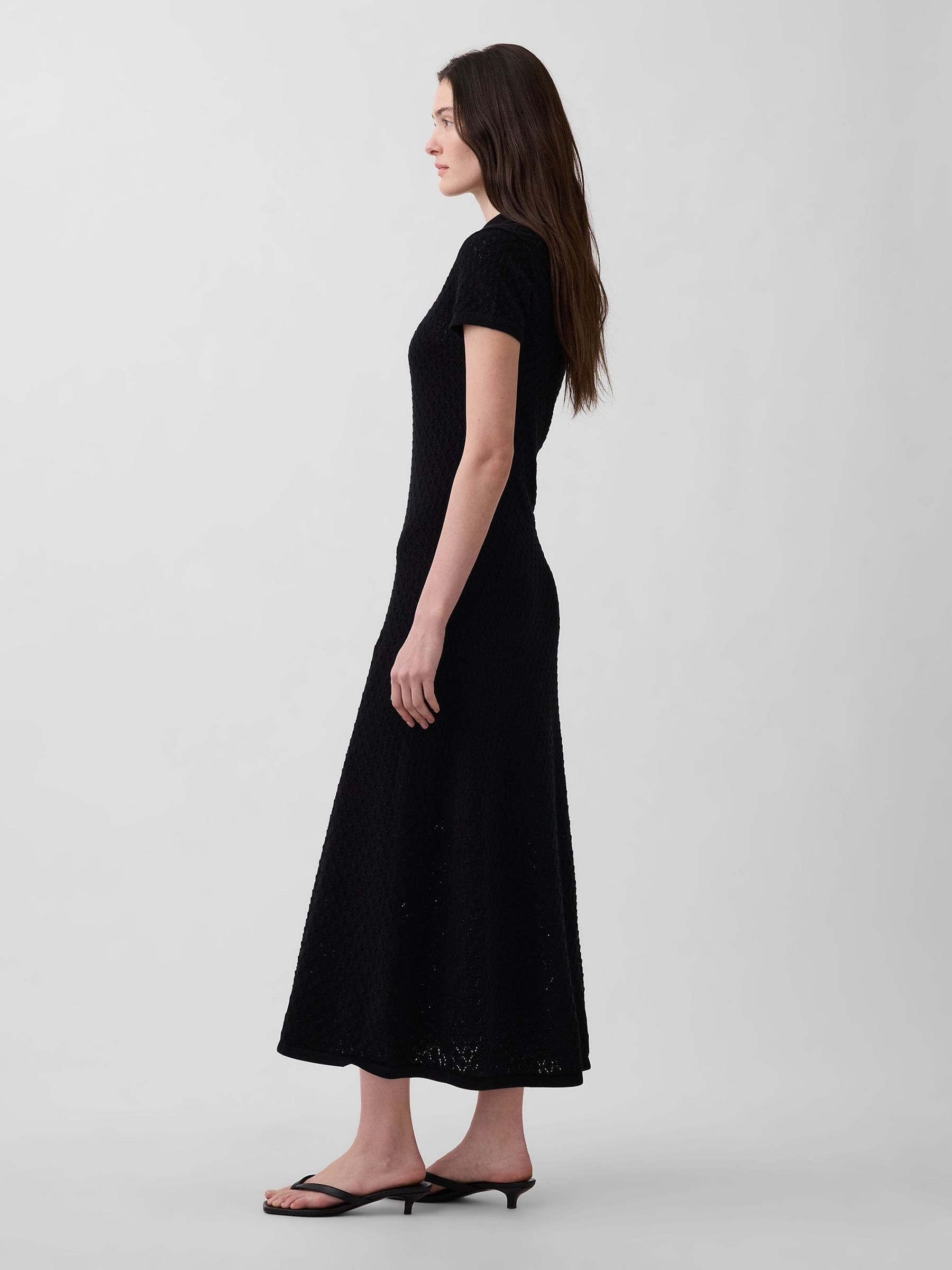 Black Pointelle Polo Maxi Knitted Dress - Image 3 of 4