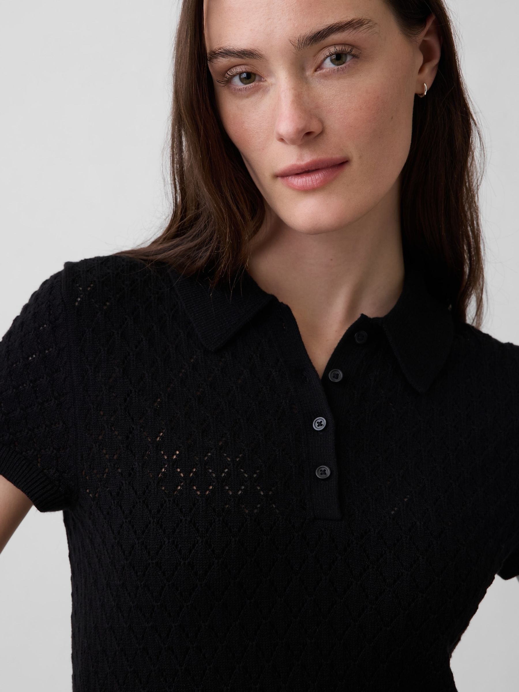 Black Pointelle Polo Maxi Knitted Dress - Image 4 of 4