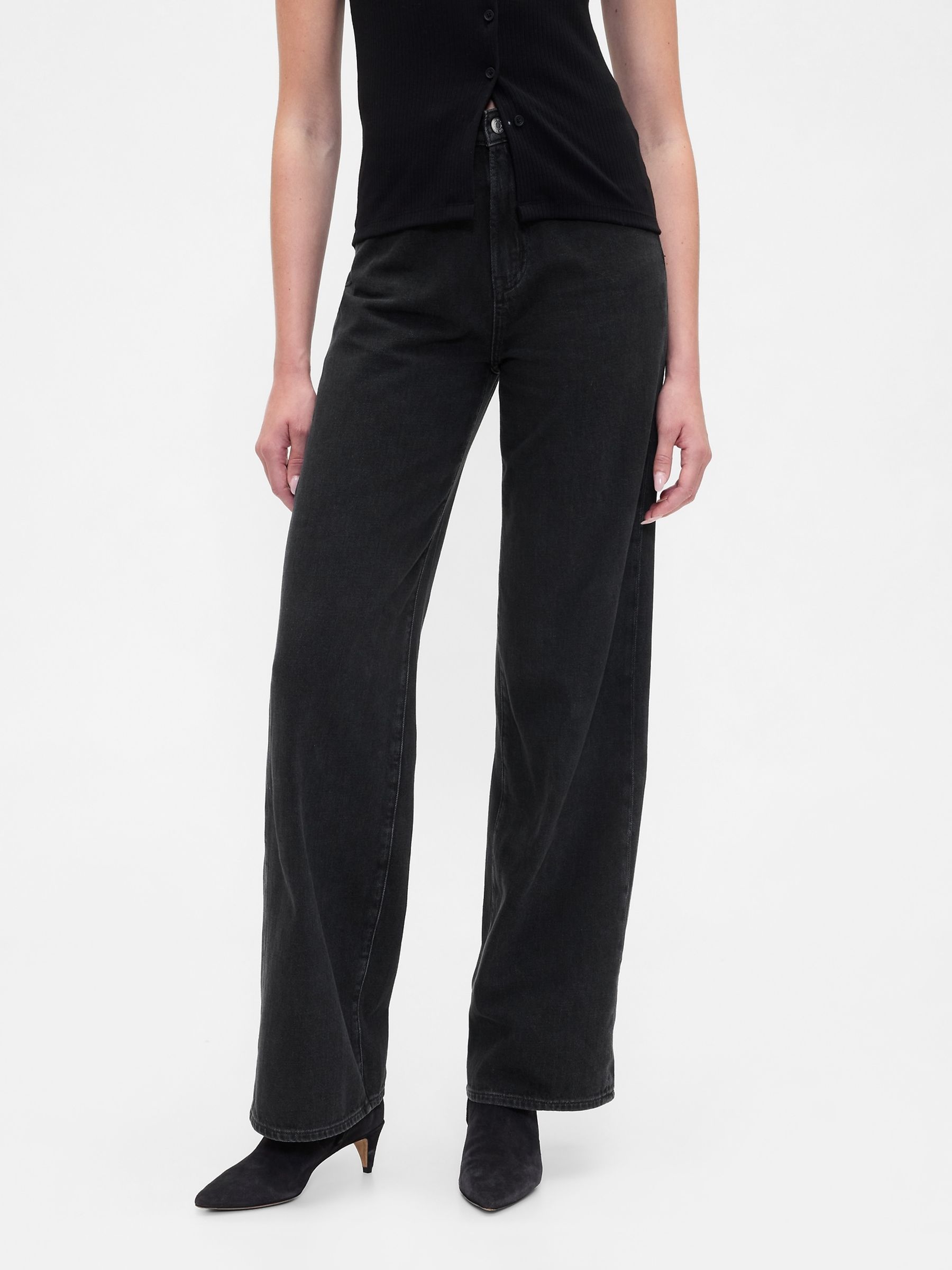 Black High Waisted Wide-Leg Jeans - Image 1 of 6