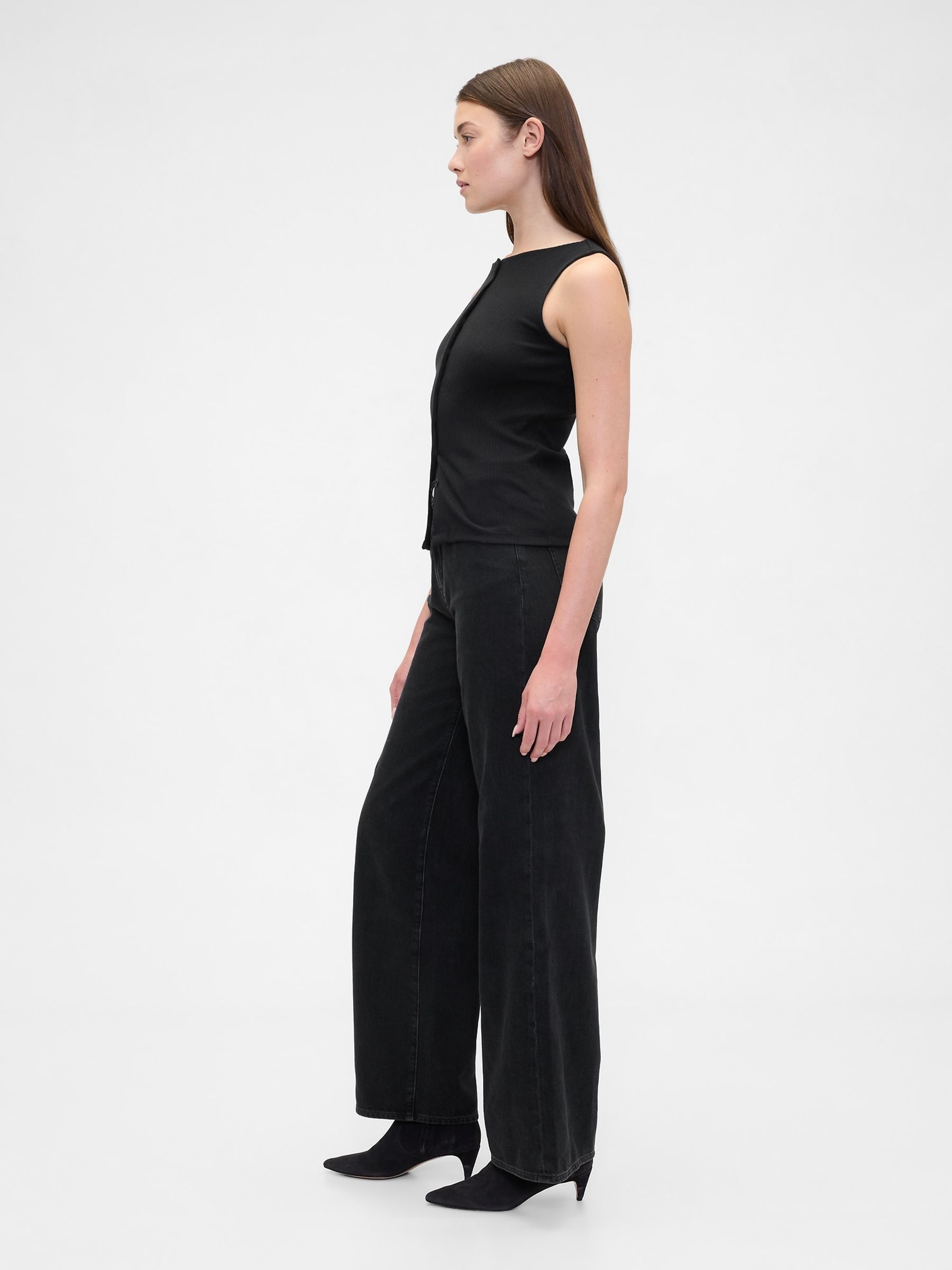 Black High Waisted Wide-Leg Jeans - Image 3 of 6