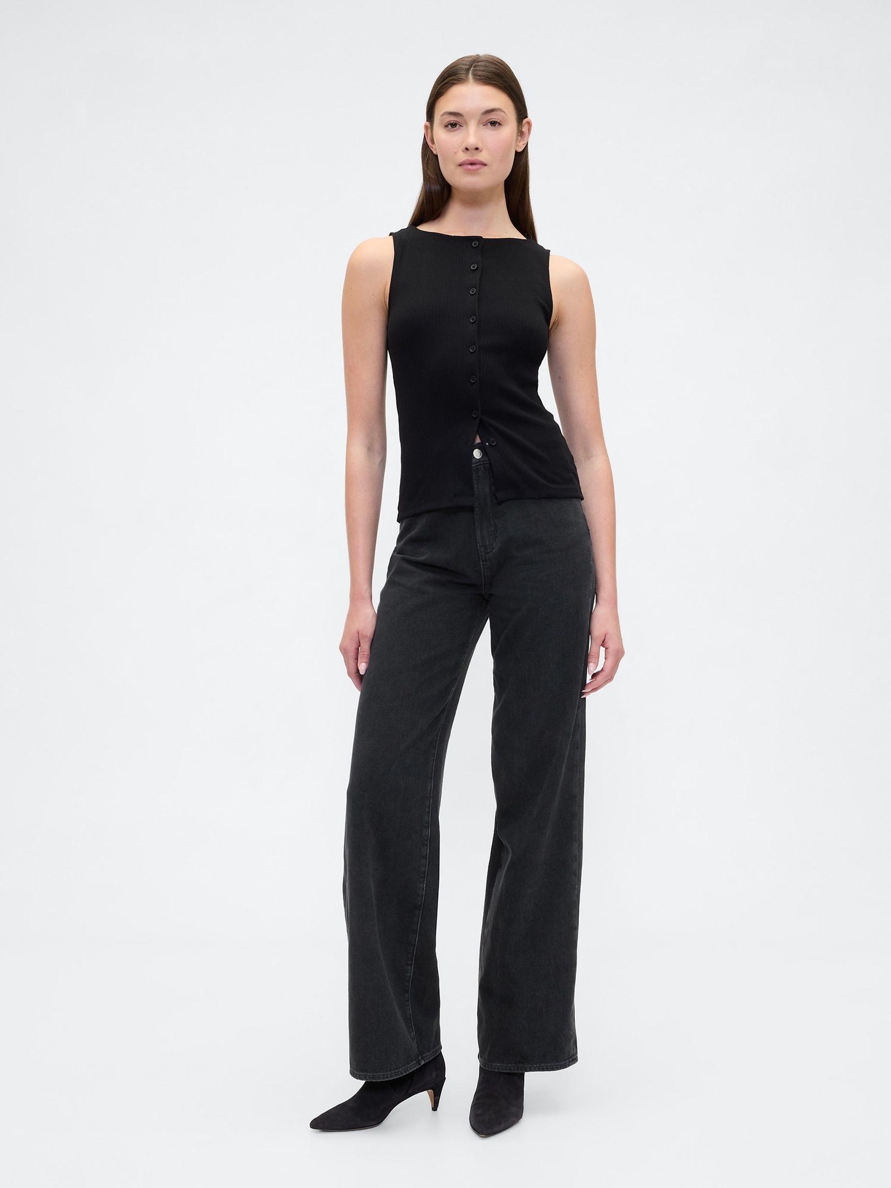 Black High Waisted Wide-Leg Jeans - Image 6 of 6