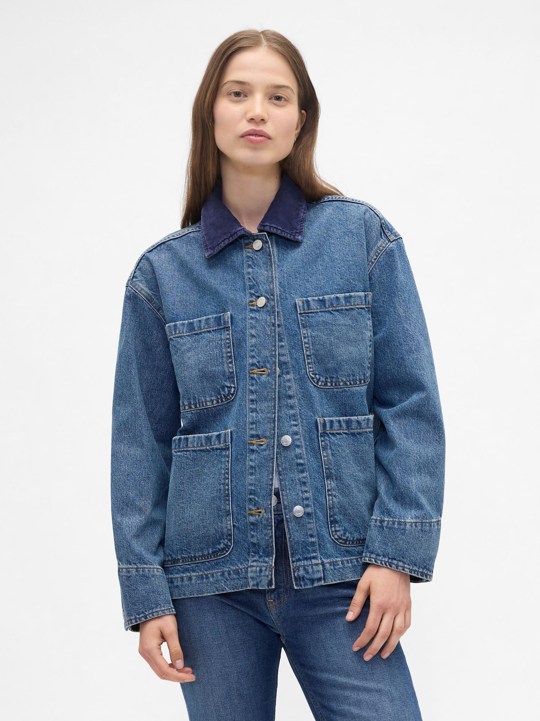 Blue Relaxed Denim Chore Jacket - Image 1 of 5 Blue Relaxed Denim Chore Jacket - Image 1 of 5